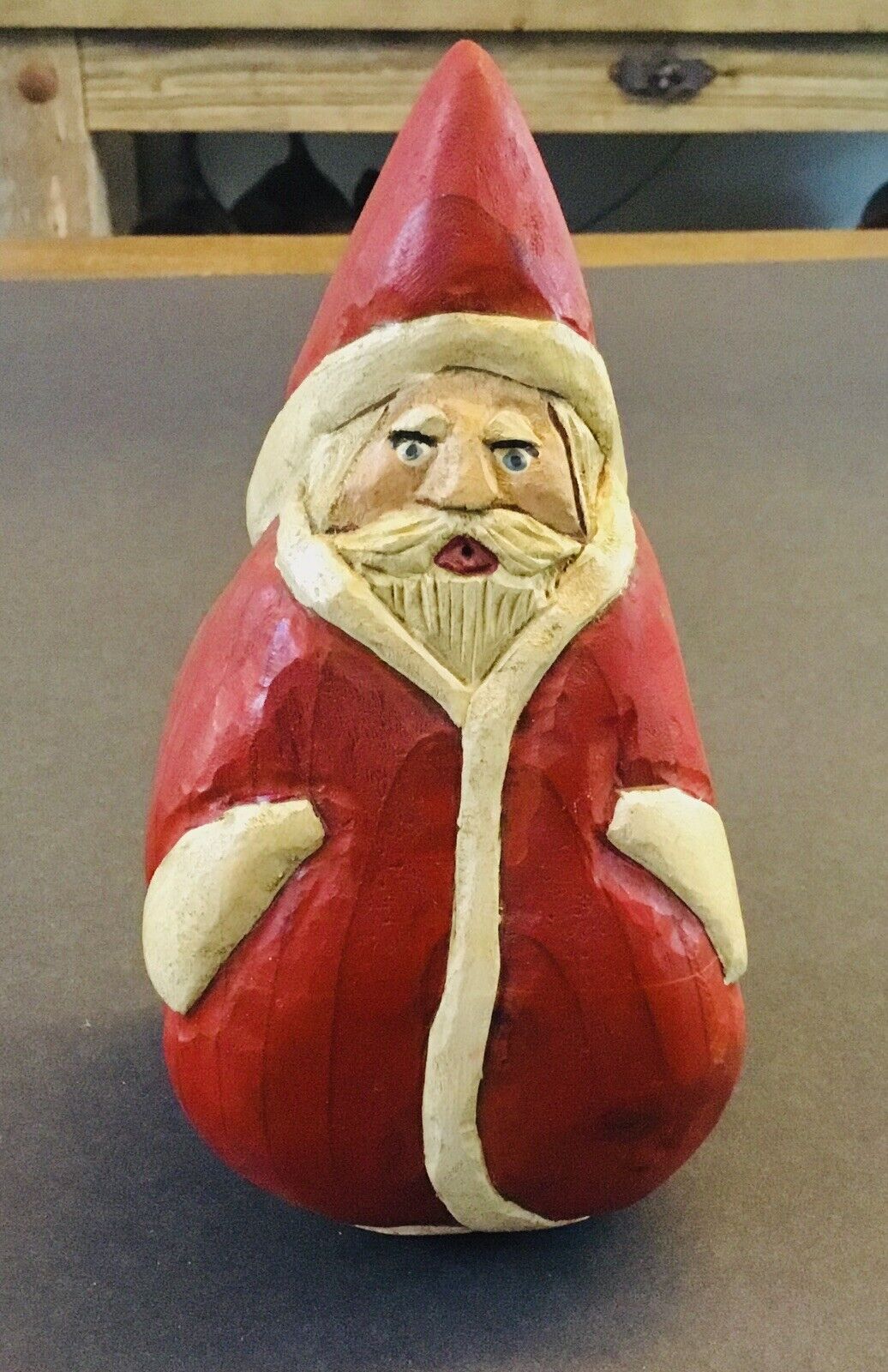 Hand Carved Wood Folk Art cone Santa Claus signed/dated approx. 6.25\