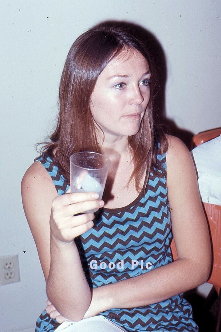 #WE14 - Vintage 35mm Slide Photo- Young Woman Drinking- 1970