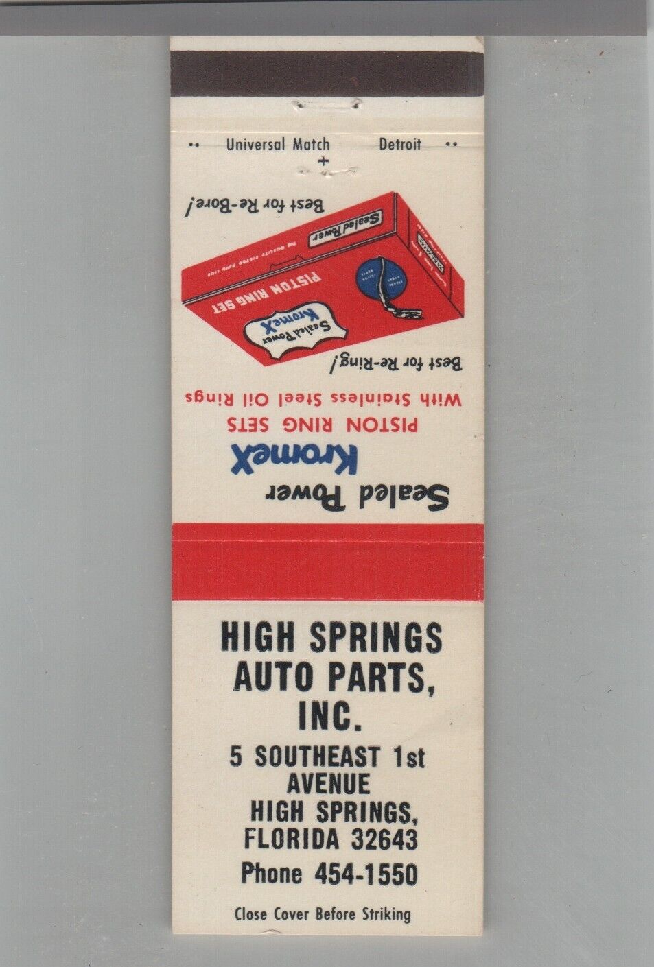 Matchbook Cover High Springs Auto Parts High Springs, FL