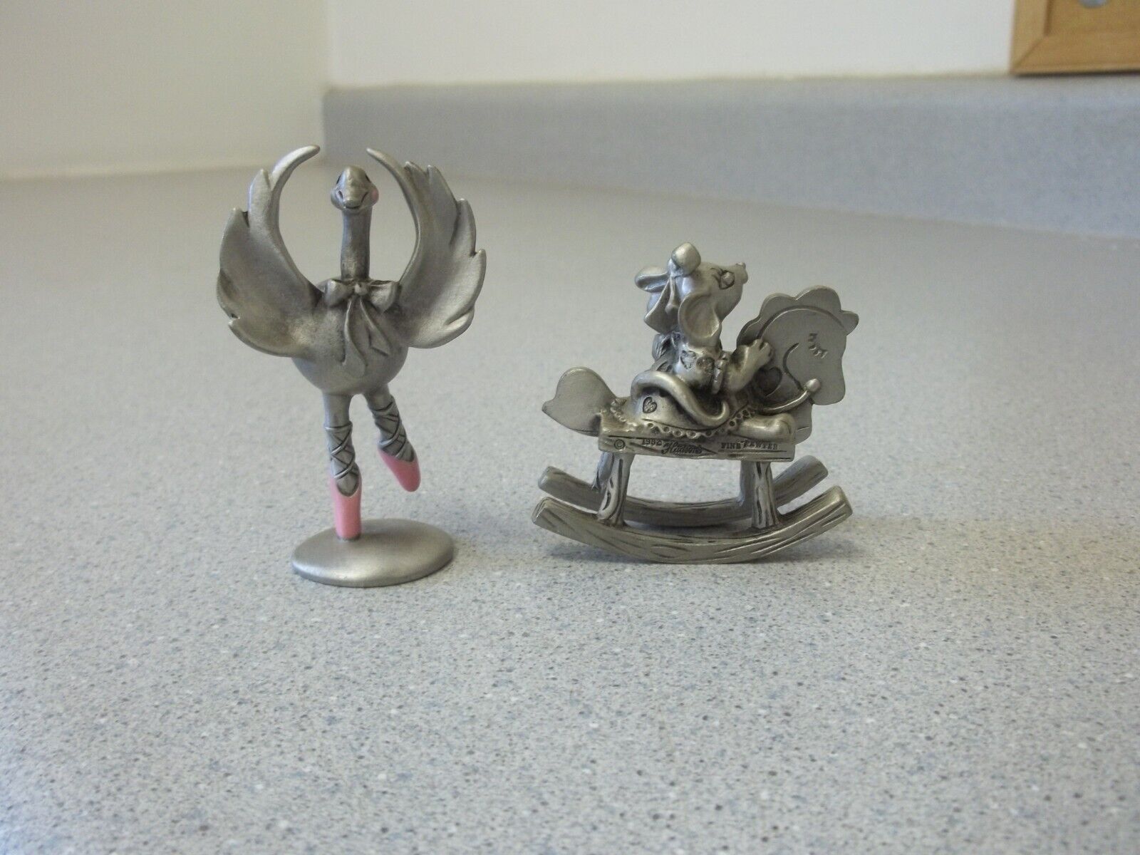 Hudson Fine Pewter 1982 Dancing Goose 2692 and Mouse on Rocking Horse 2587