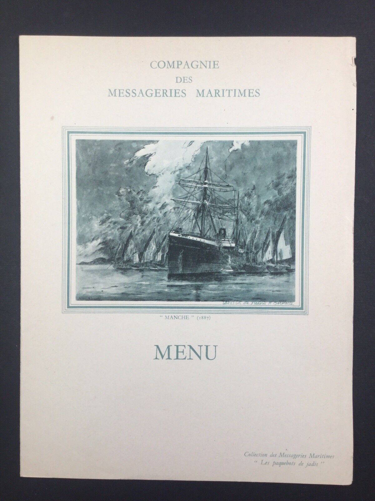 1953 Compagnie des Messageries Maritimes liner menu Maréchal Joffre manche