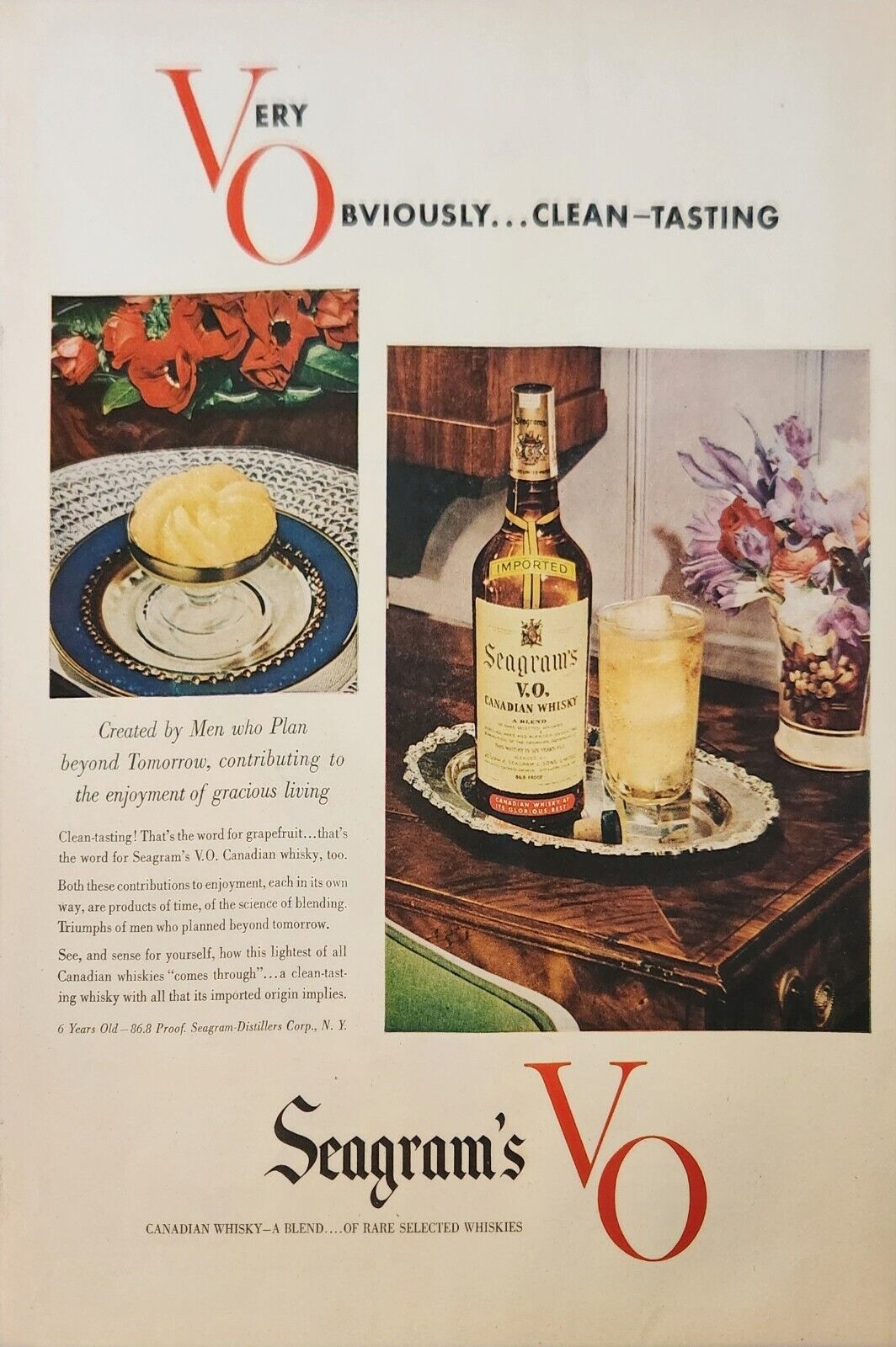 1947  Seagrams  V O canadian whisky Vintage ad very obviously clean tasting