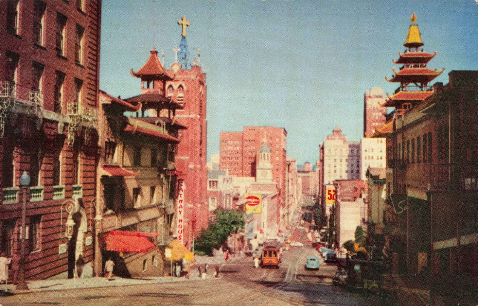 San Francisco CA, Cable Car Ride, California Street, Chinatown, Vintage Postcard