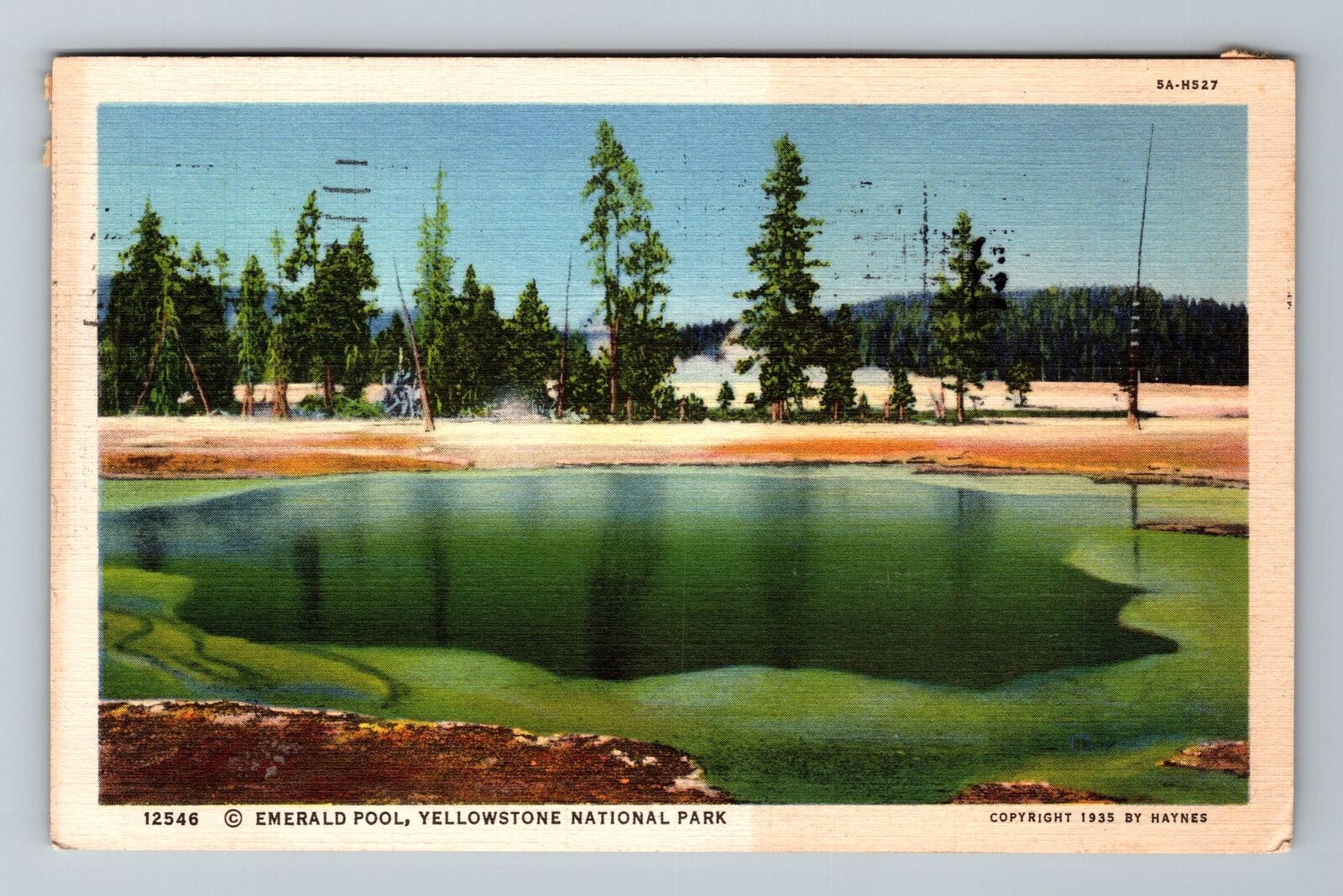 Yellowstone National Park WY-Wyoming, Emerald Pool Vintage c1937 Postcard