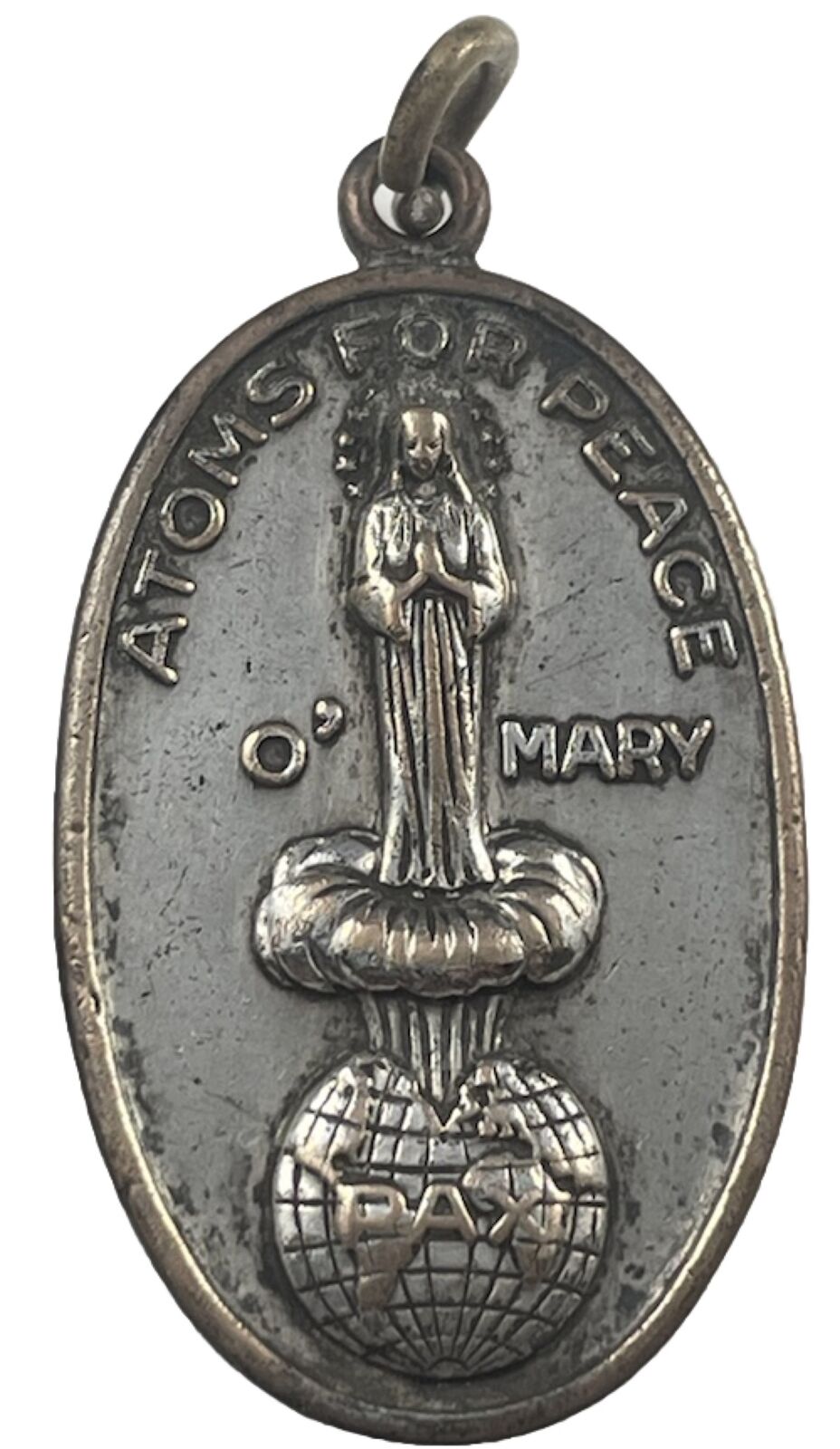Vintage Catholic 1960s Mary Atoms For Peace, St Michael Silver Tone Medal