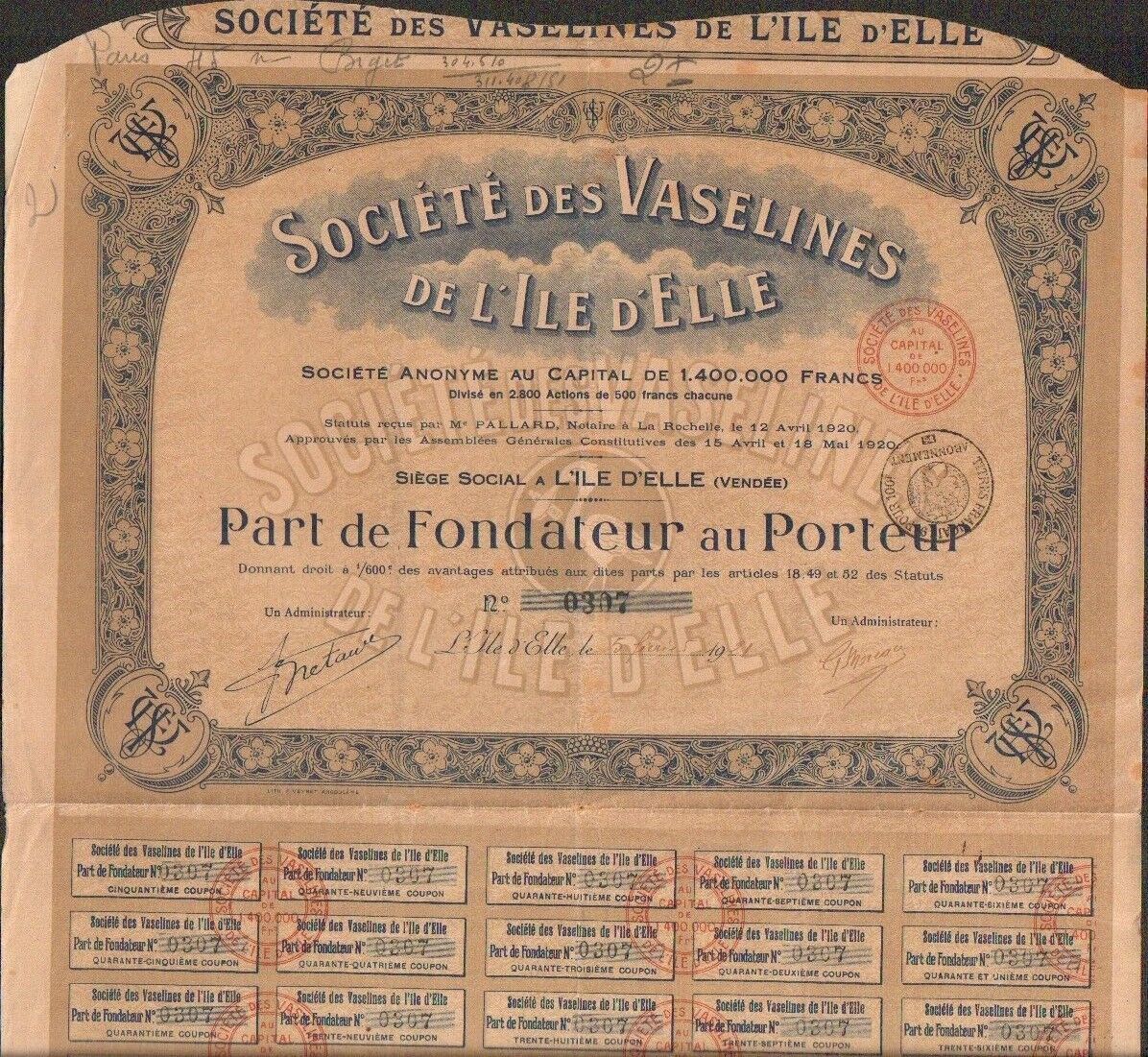 Société des VASELINES de l\'ILE d\'ELLE (SOLD 85) (U)