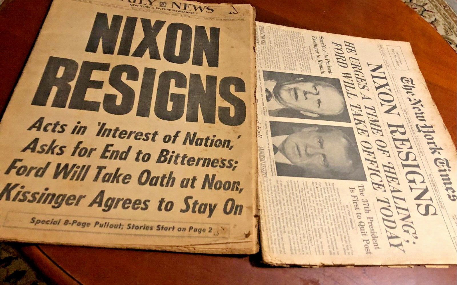 2pc Nixon Resigns NY Daily News 8/9/74 &New York Times /Late Jersey Edition 1974
