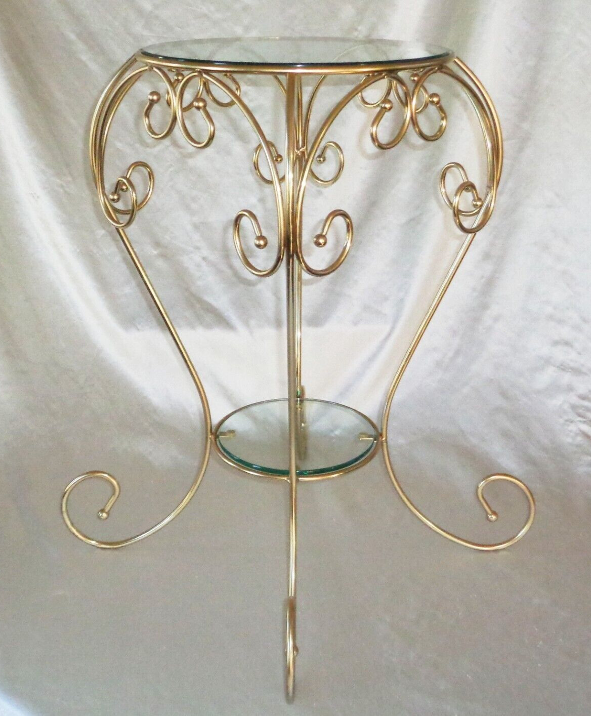 2-Tier Glass Iron Rod French Revival Etagere End Table Plant Stand Retro Vintage