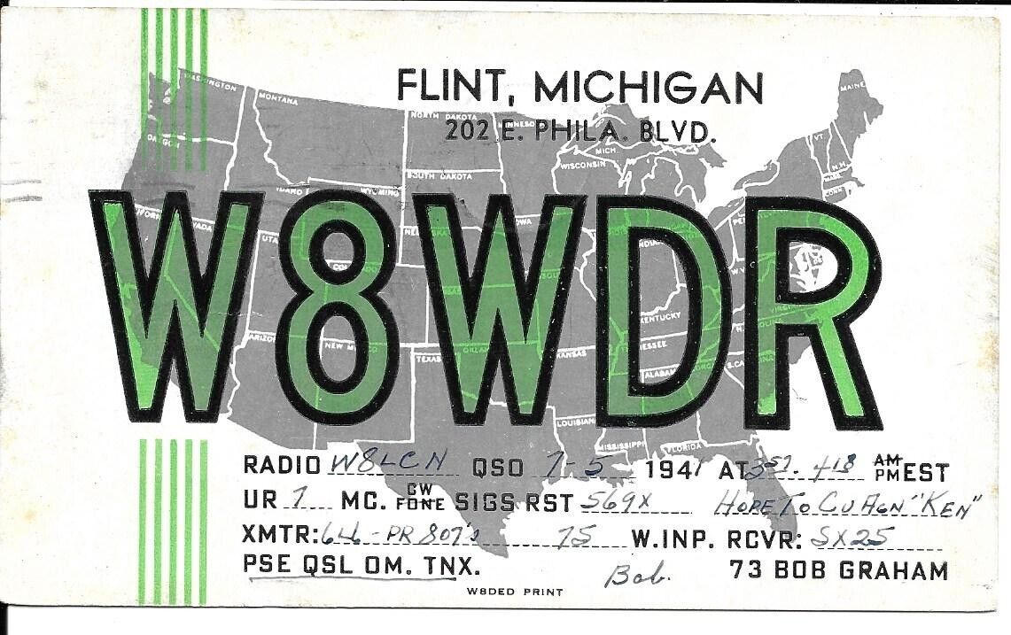 QSL 1941 Flint Michigan     radio card