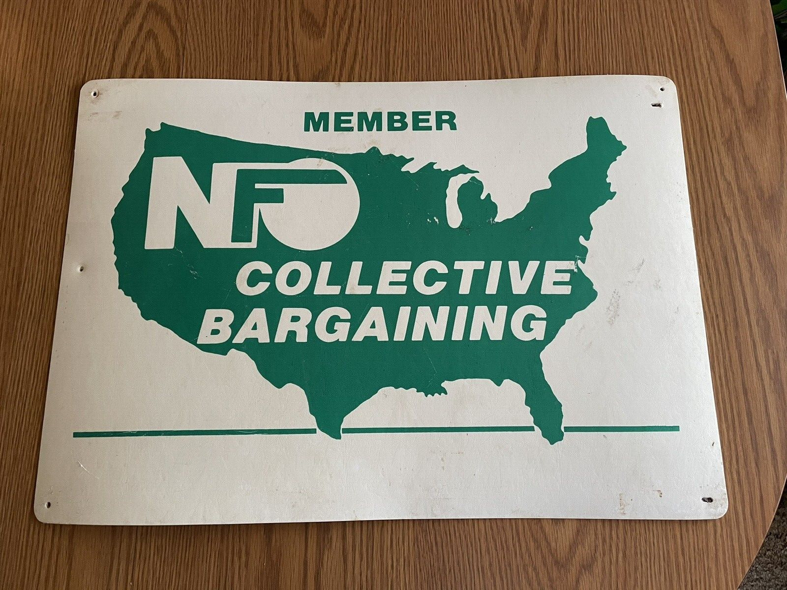 Vintage NFO National Farmers Organization Collective Bargaining Plastic Sign