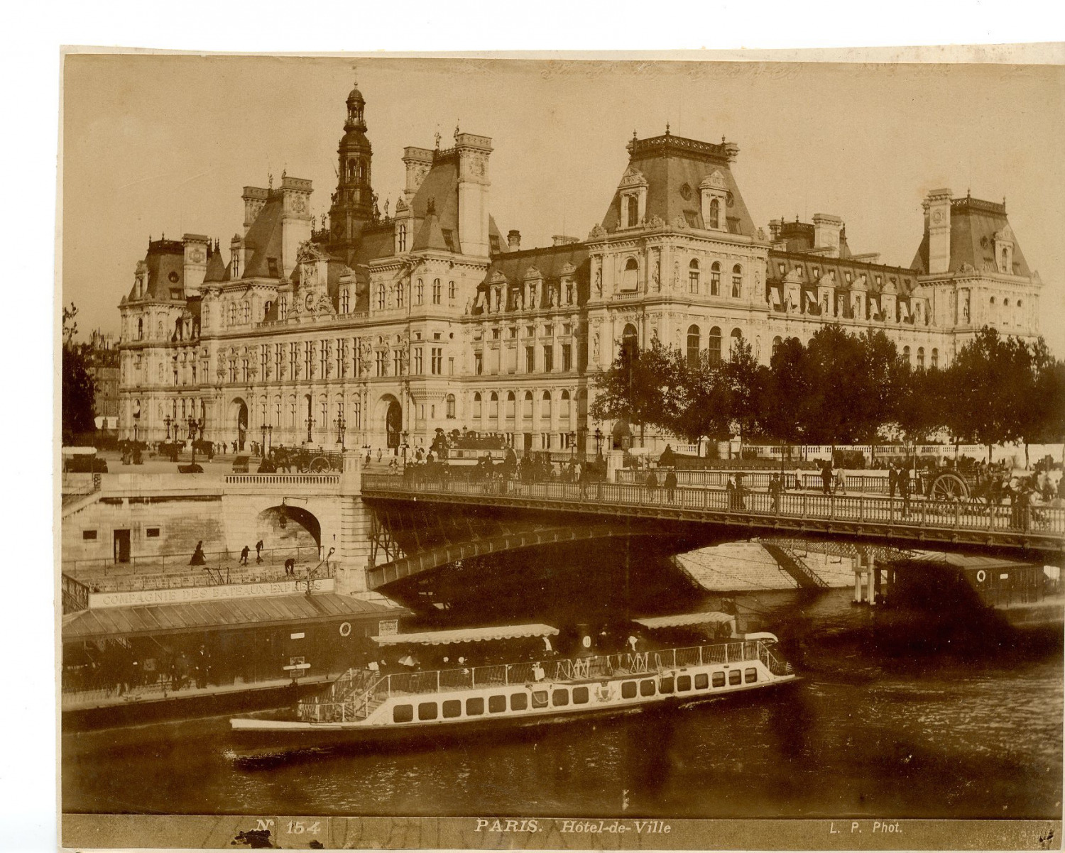 L.P. France, Paris, Vintage City Hall albumen print.  Albumin Print  