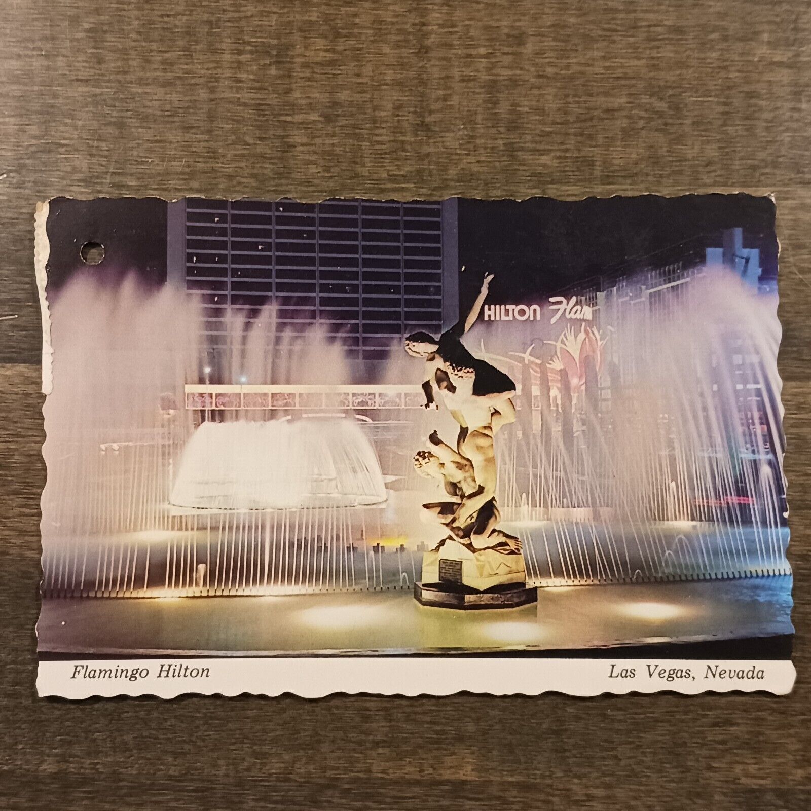 Postcard Flamingo Hilton On the Strip Las Vegas Nevada Fountains at Night Posted
