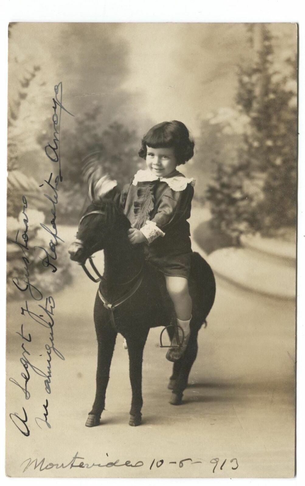 RPPC Postcard Little Girl Riding Small Pony Horse