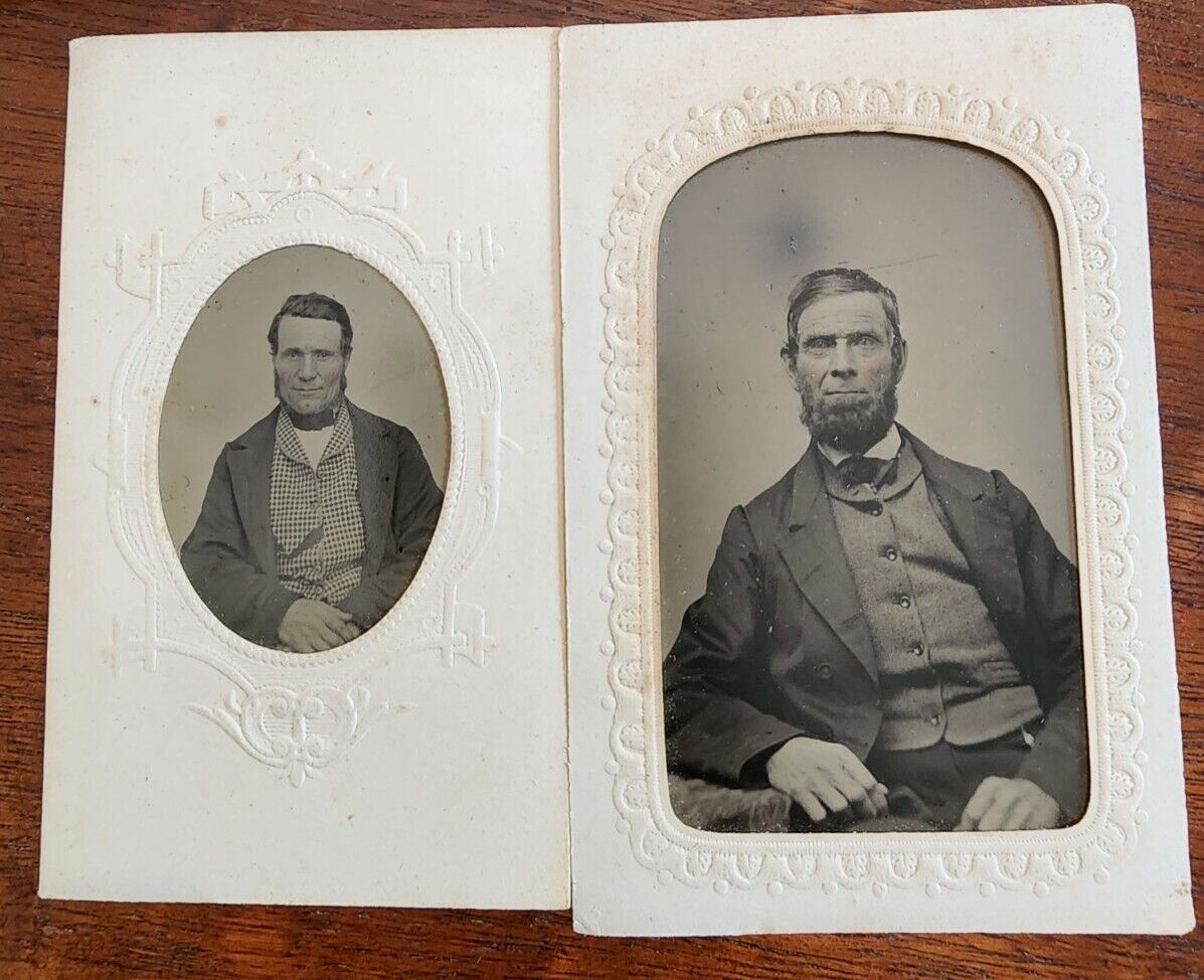 Antique Civil War Era Western Tintype Hand-Tinted Grizzled Men Checkered Shirt