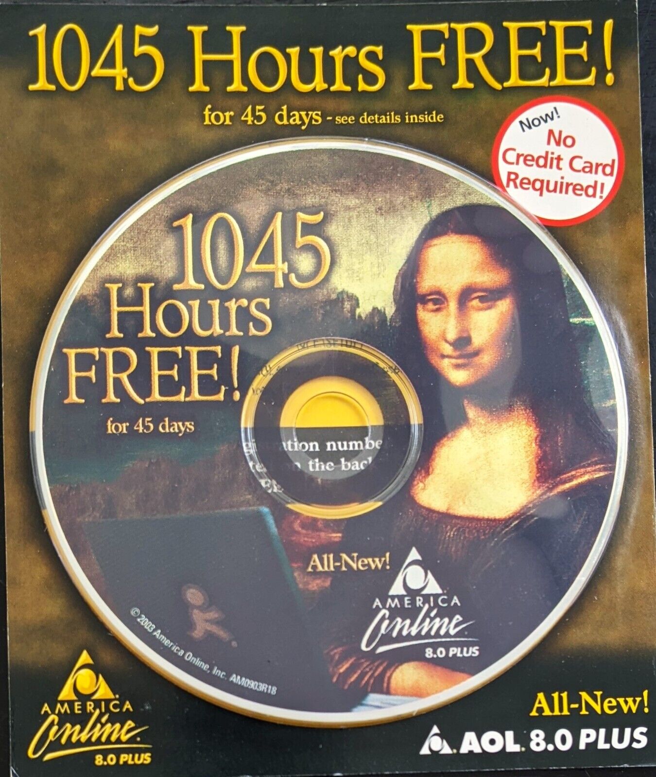 MONA LISA America Online Collectible / Install Disc, AOL CD, Vintage V8.0 Plus