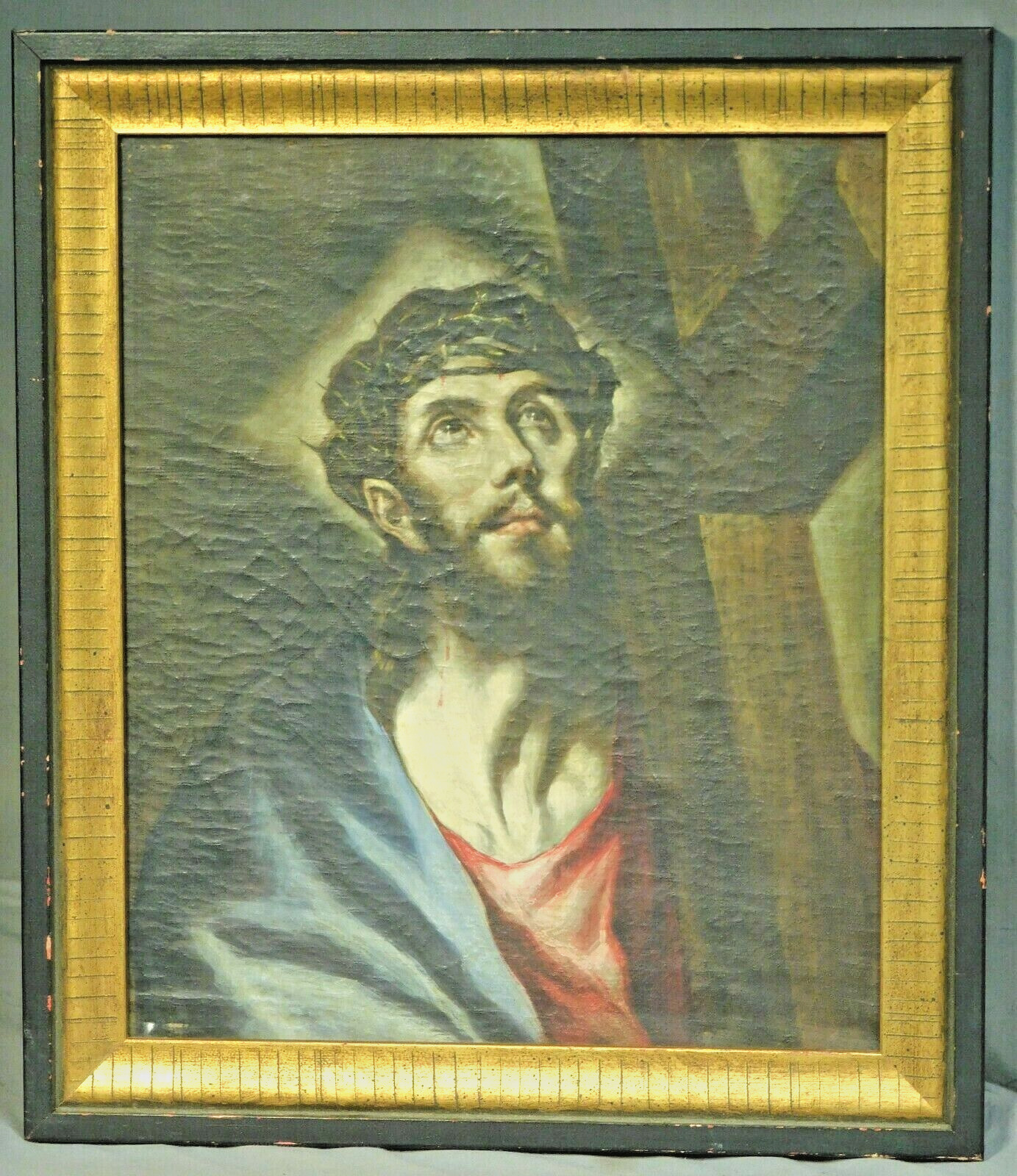 Antique Old master Oil Painting Jesus Christ Cross Ecce Homo after El Greco 1850