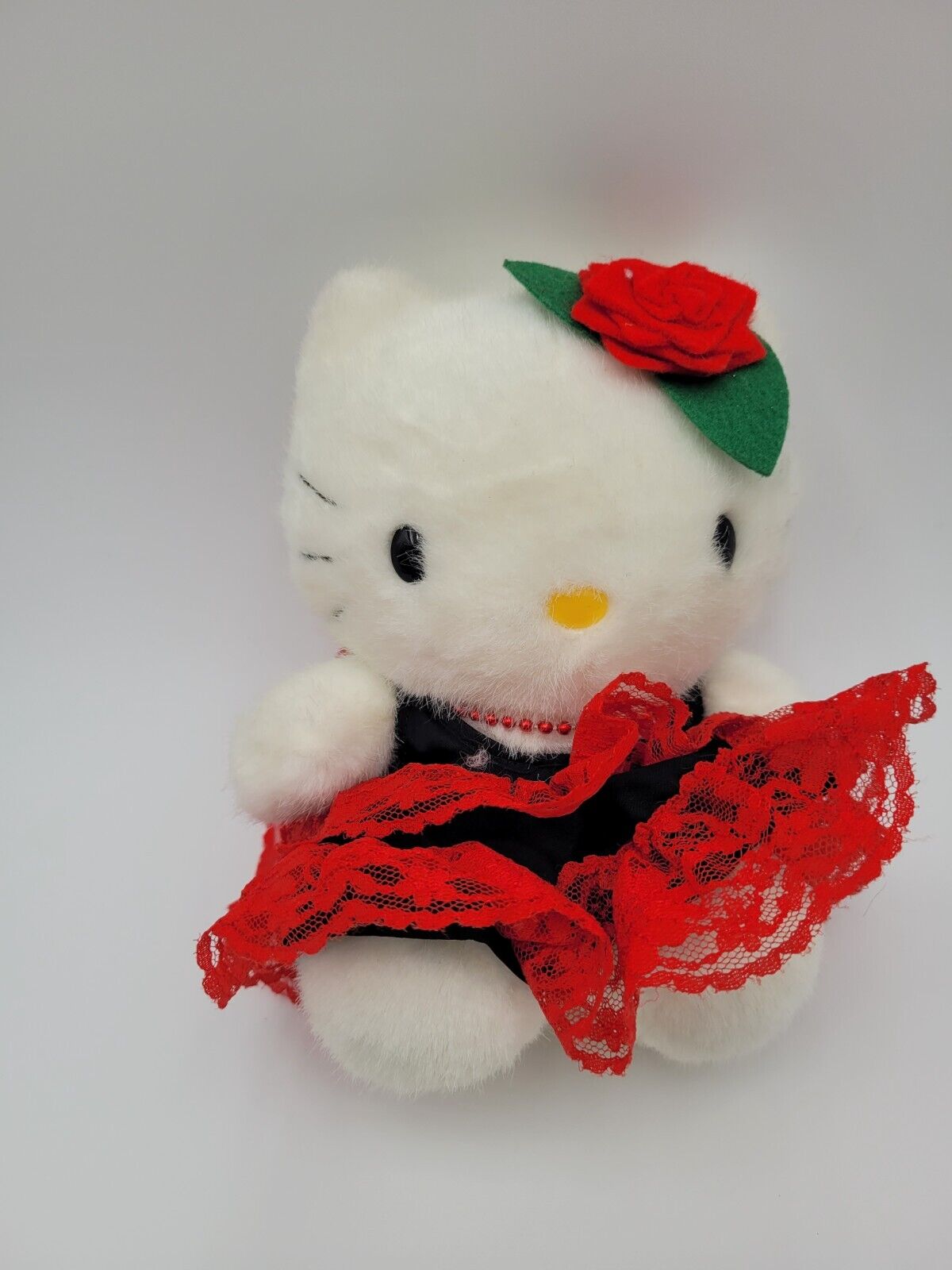 Vintage Hello Kitty Plush Doll Rose Red Lace Dress Salsa Dance Sanrio Anime Toy