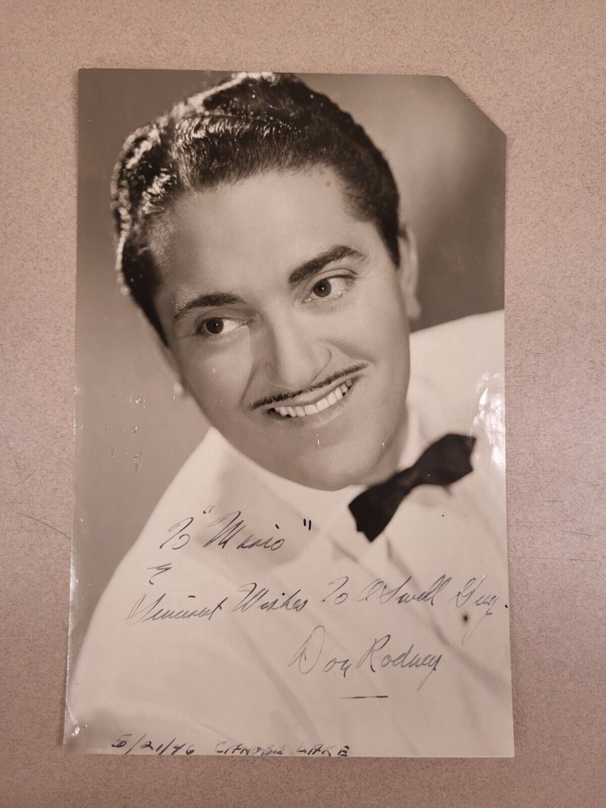 Don Rodney Autographed 6/21/46 To Mario Warmest Wishes To A Shell Guy 5.5\