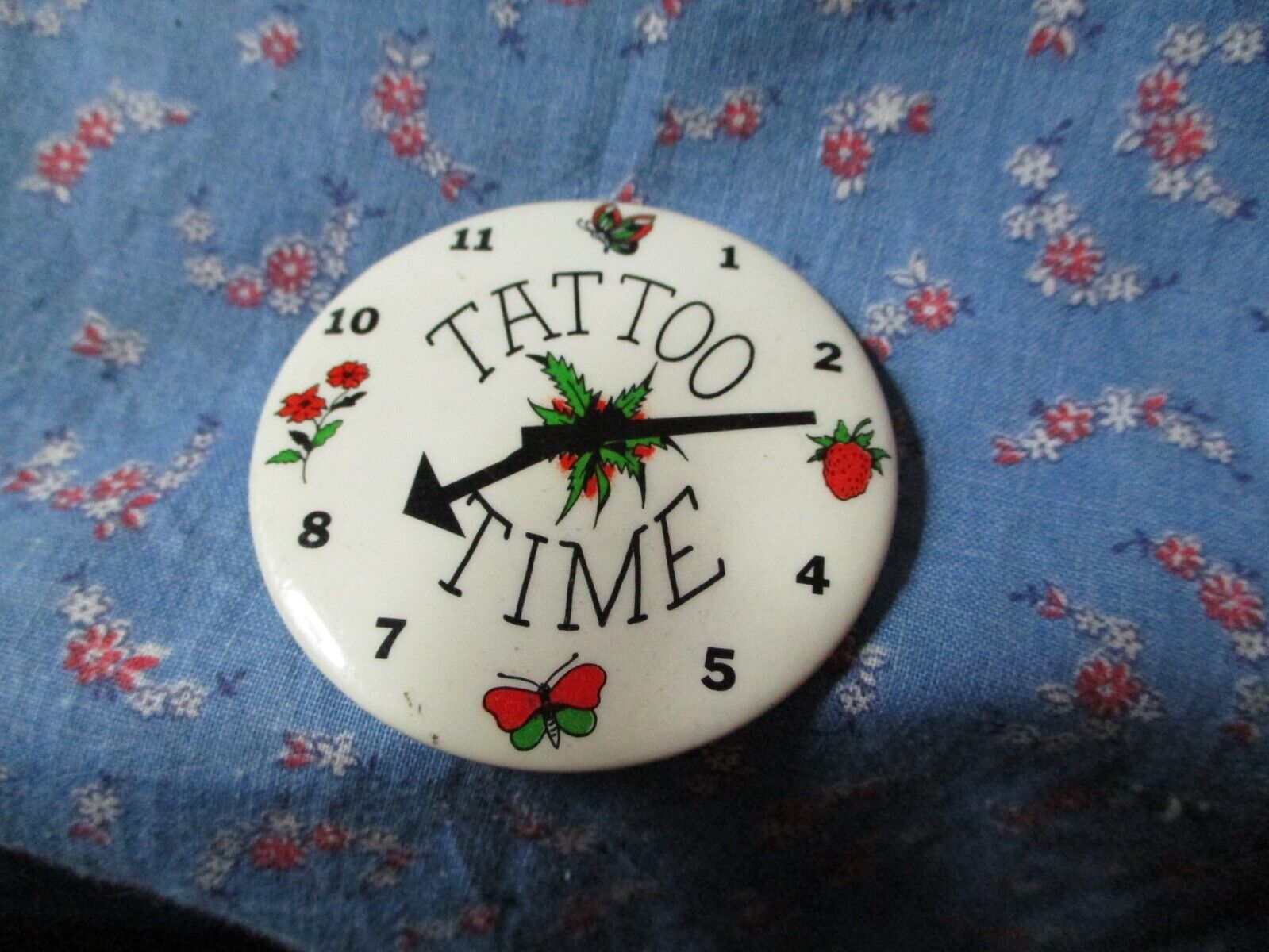 Button Pin  Tattoo Time  2 3/16 Inch Wide
