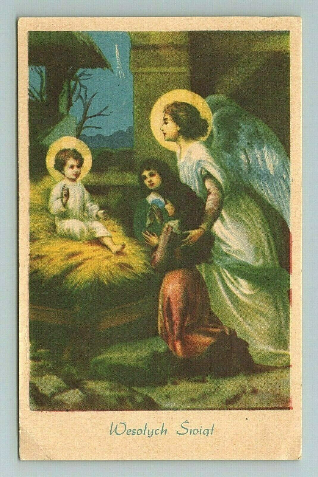 Wesołych Świąt Merry Christmas Jesus Angel Polish Poland Postcard