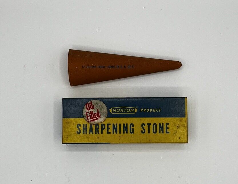 Vintage Norton Sharpening Stone gouge slip fine India FS76 Oil Filled Bear USA