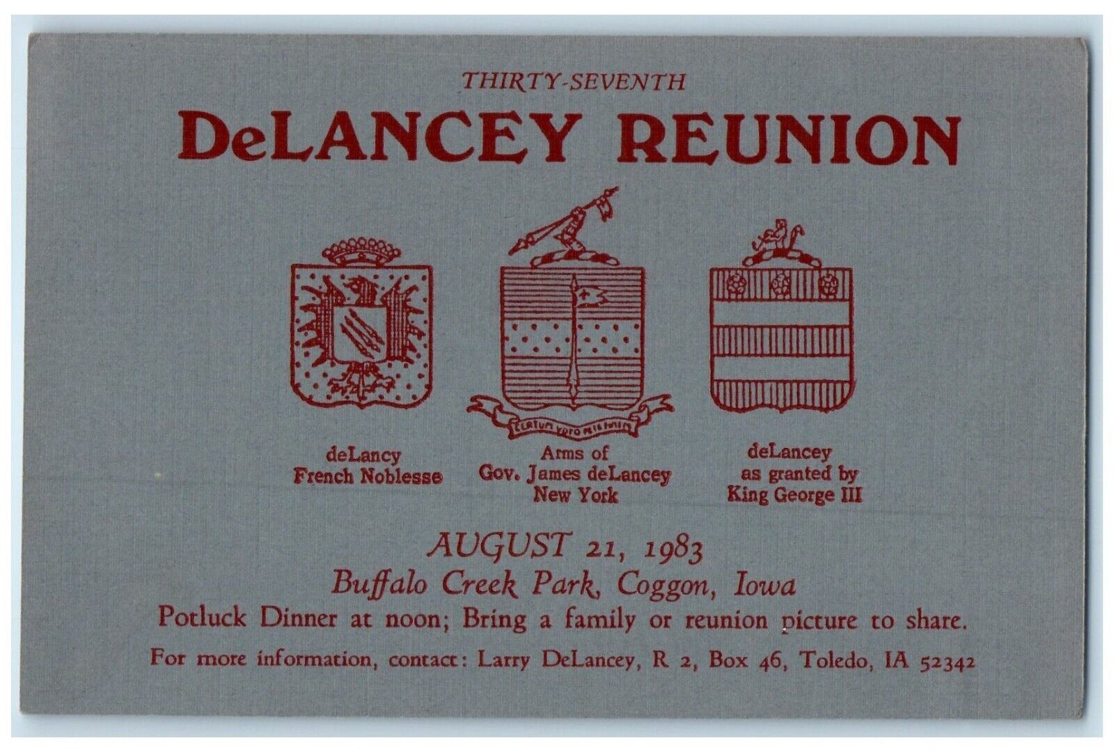 c1983 DeLancey Reunion Buffalo Creek Park Potluck Dinner Coggon Iowa IA Postcard