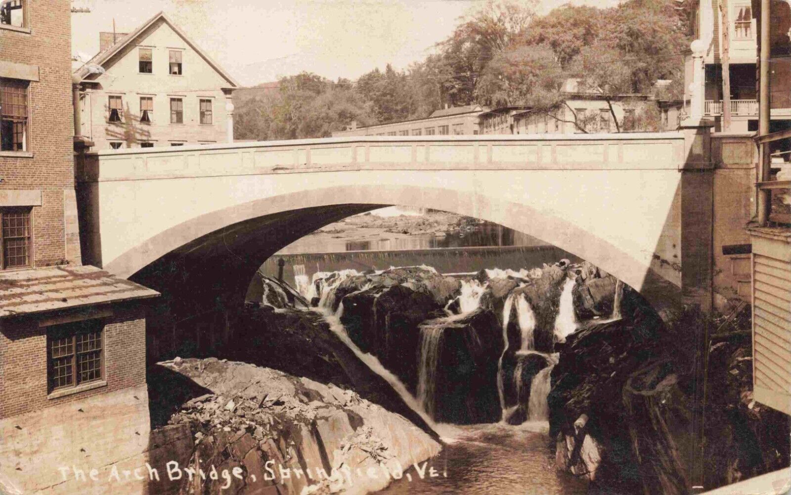 RPPC Springfield Vermont Windsor County Arch Bridge Black River c1922 Postcard