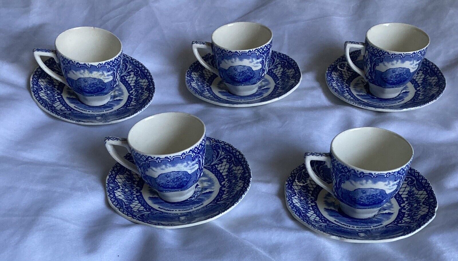 Vtg Colonial Times By Crown Ducal England Set Of 5 Demitasse Cups And Saucers
