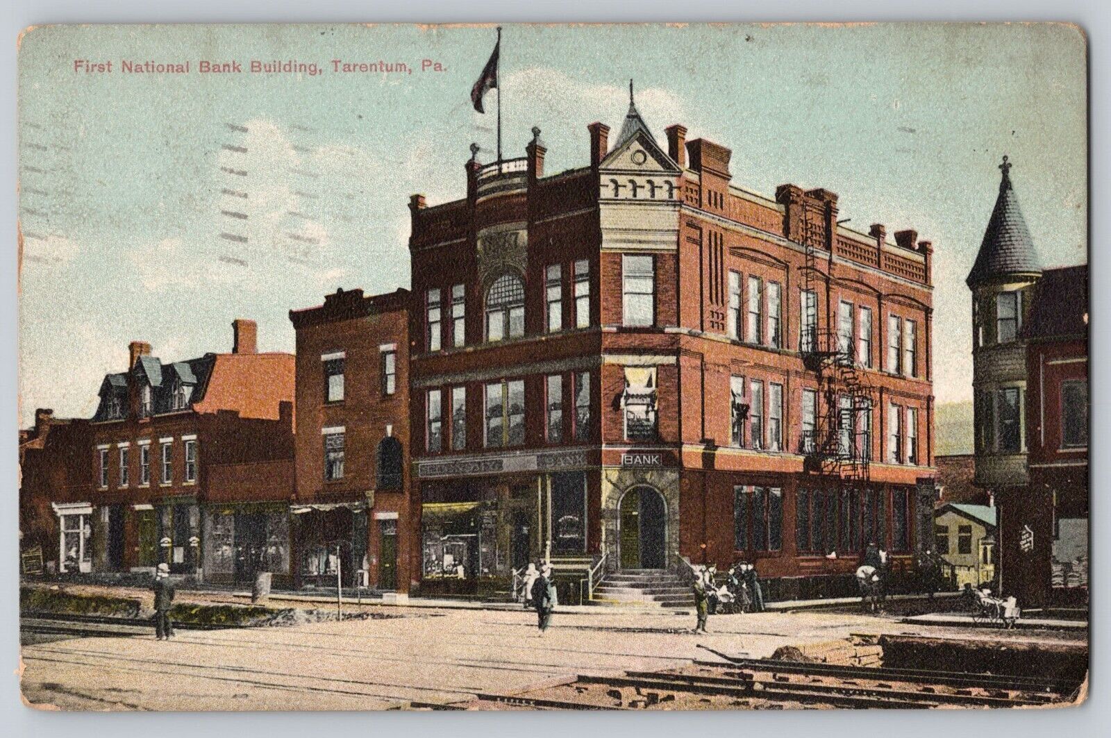 Postcard Pennsylvania Tarentum First National Bank Building 1908 Antique