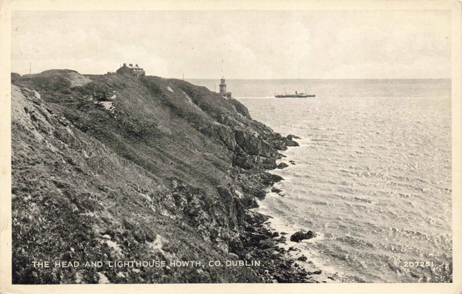 Postcard Ireland Dublin Howth Head and Howth Harbour Lighthouse Ship Rocky Shore
