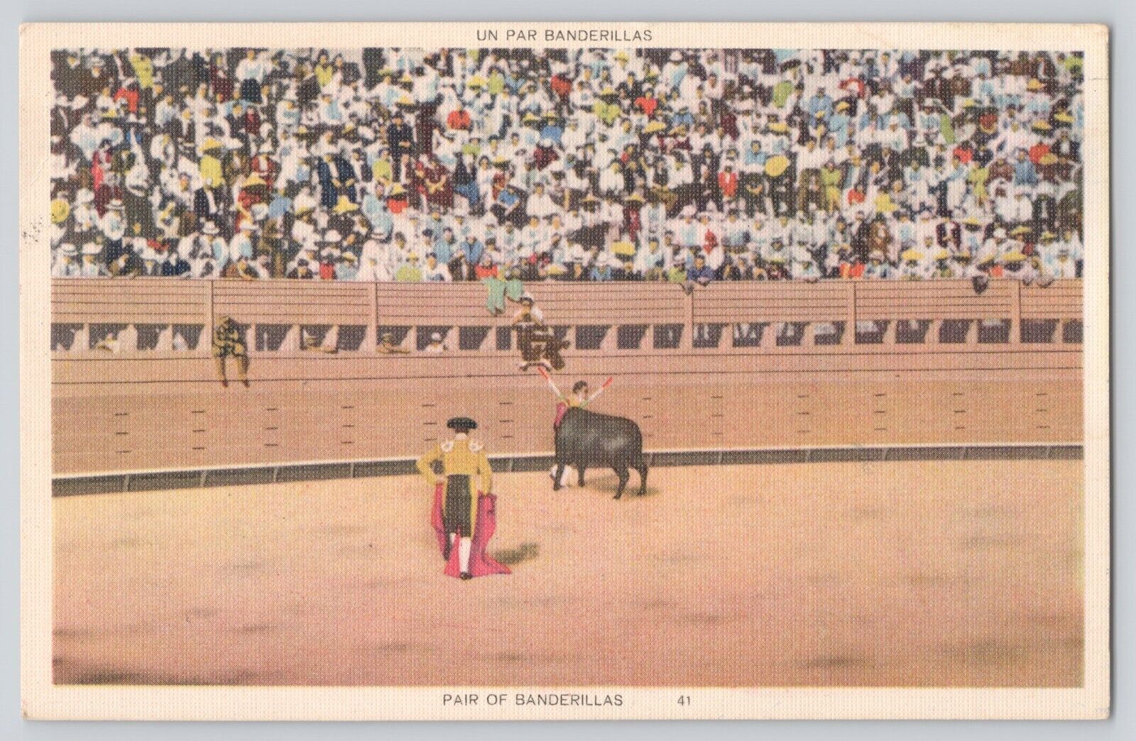 Postcard Mexico Pair Of Banderillas Bull Fighters Vintage Linen Era