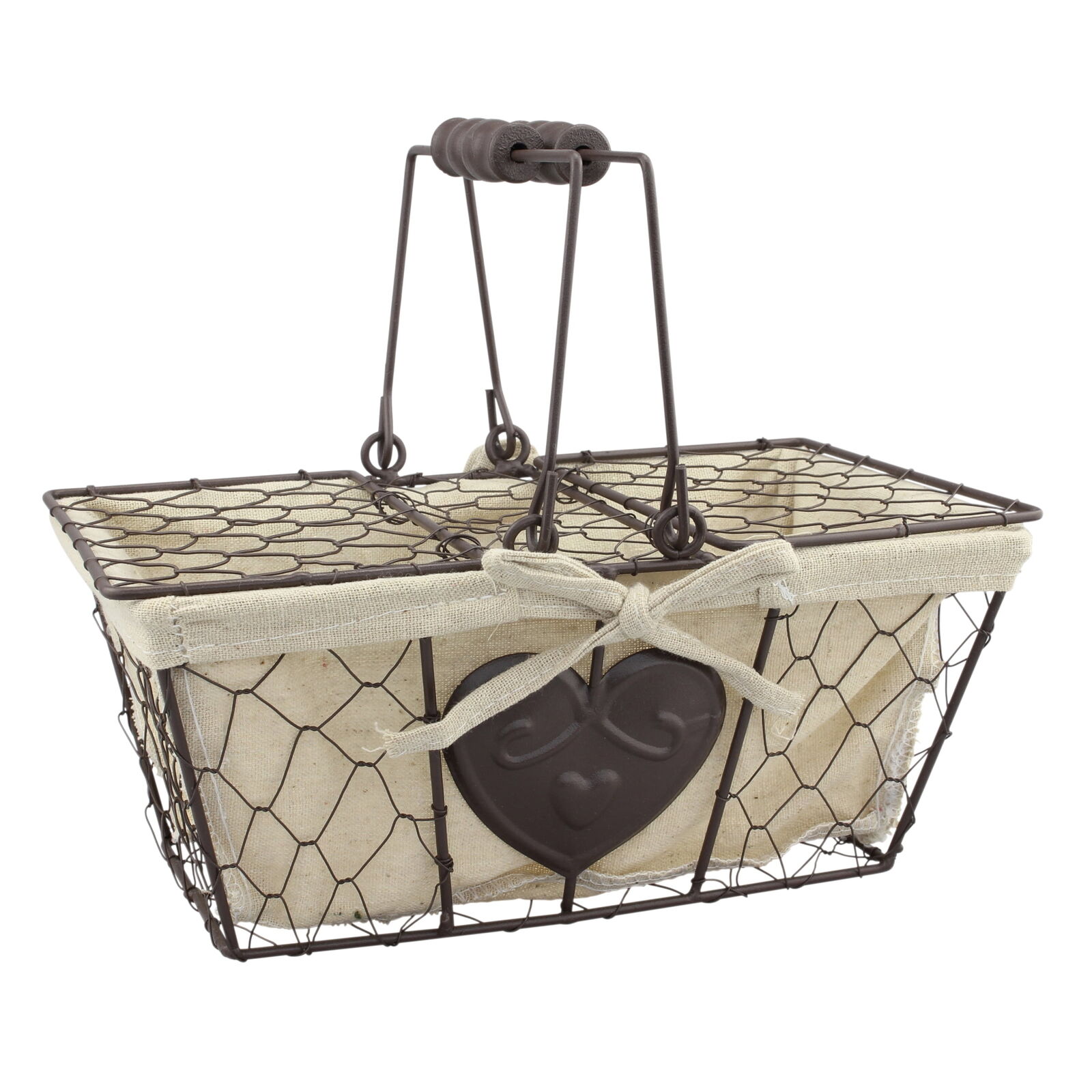 10.7“ x 6.5”Chicken Wire Metal Decorative Picnic Basket with Fabric Lining,Cream