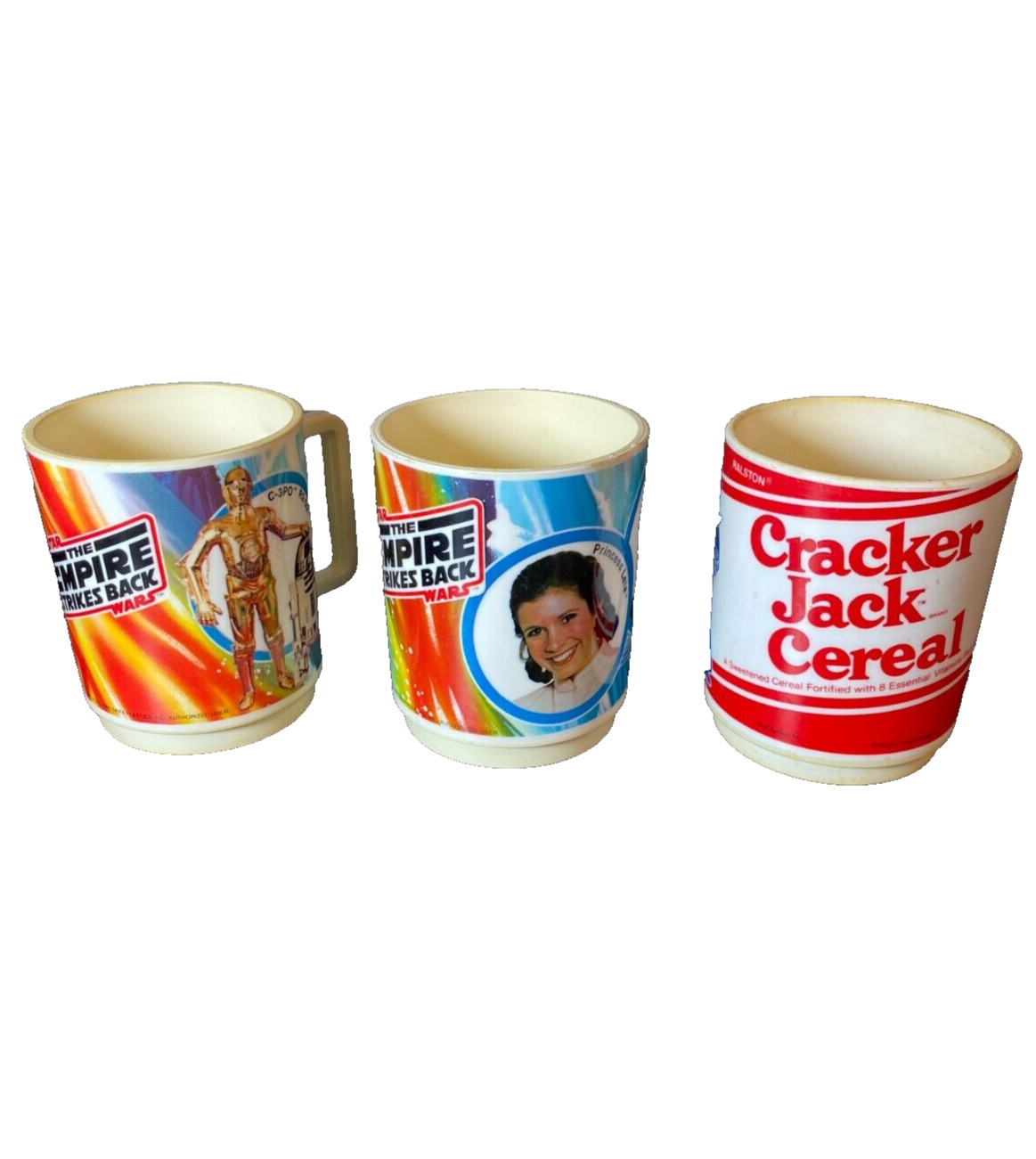 Deka Vintage Star Wars & Cracker Jack  Cereal Cups Set Of 3 1980s 4\