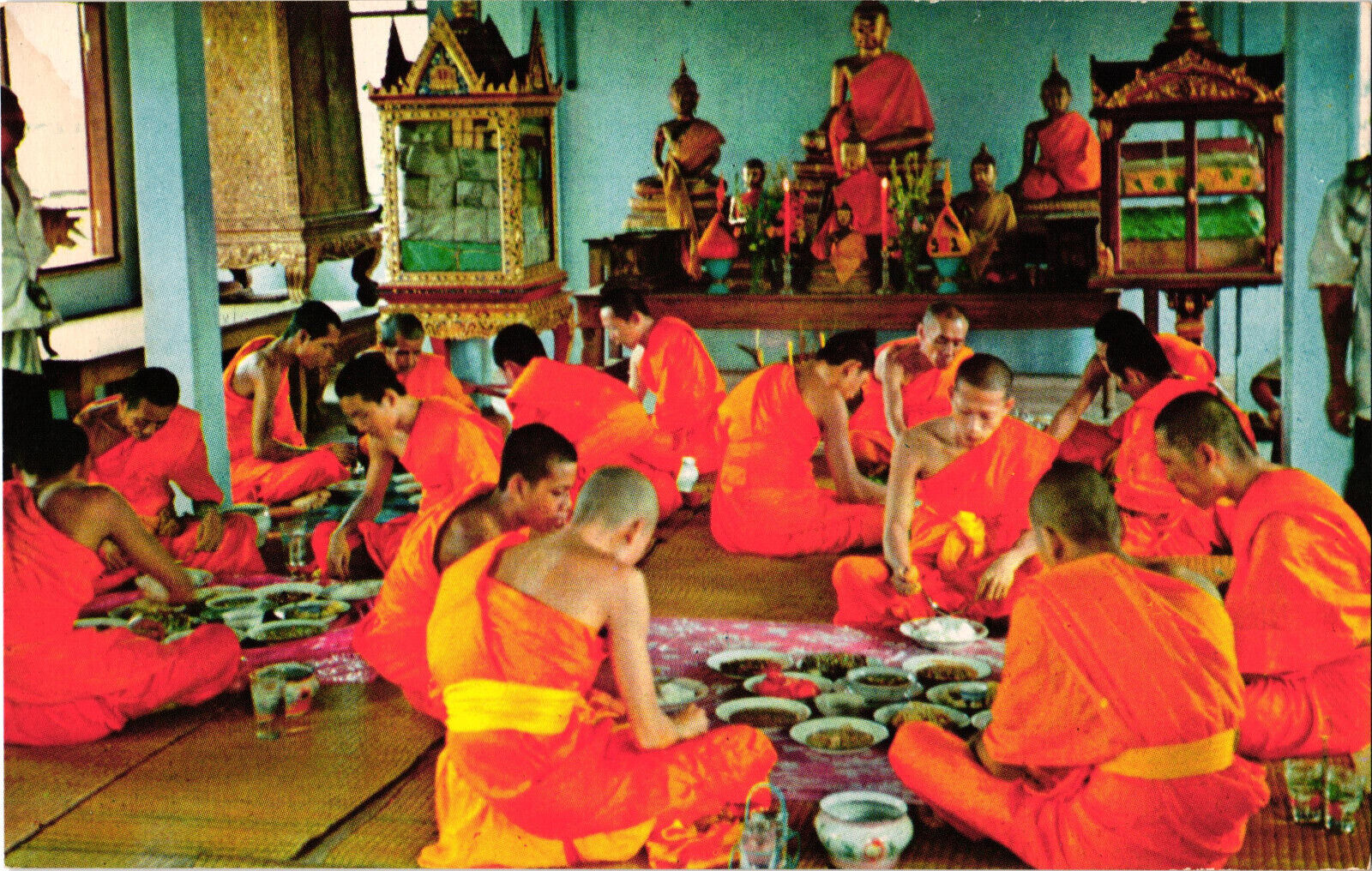 Bangkok, Thialnd The Priests at Meal Time Postcard Unposted Asian Tours Centre