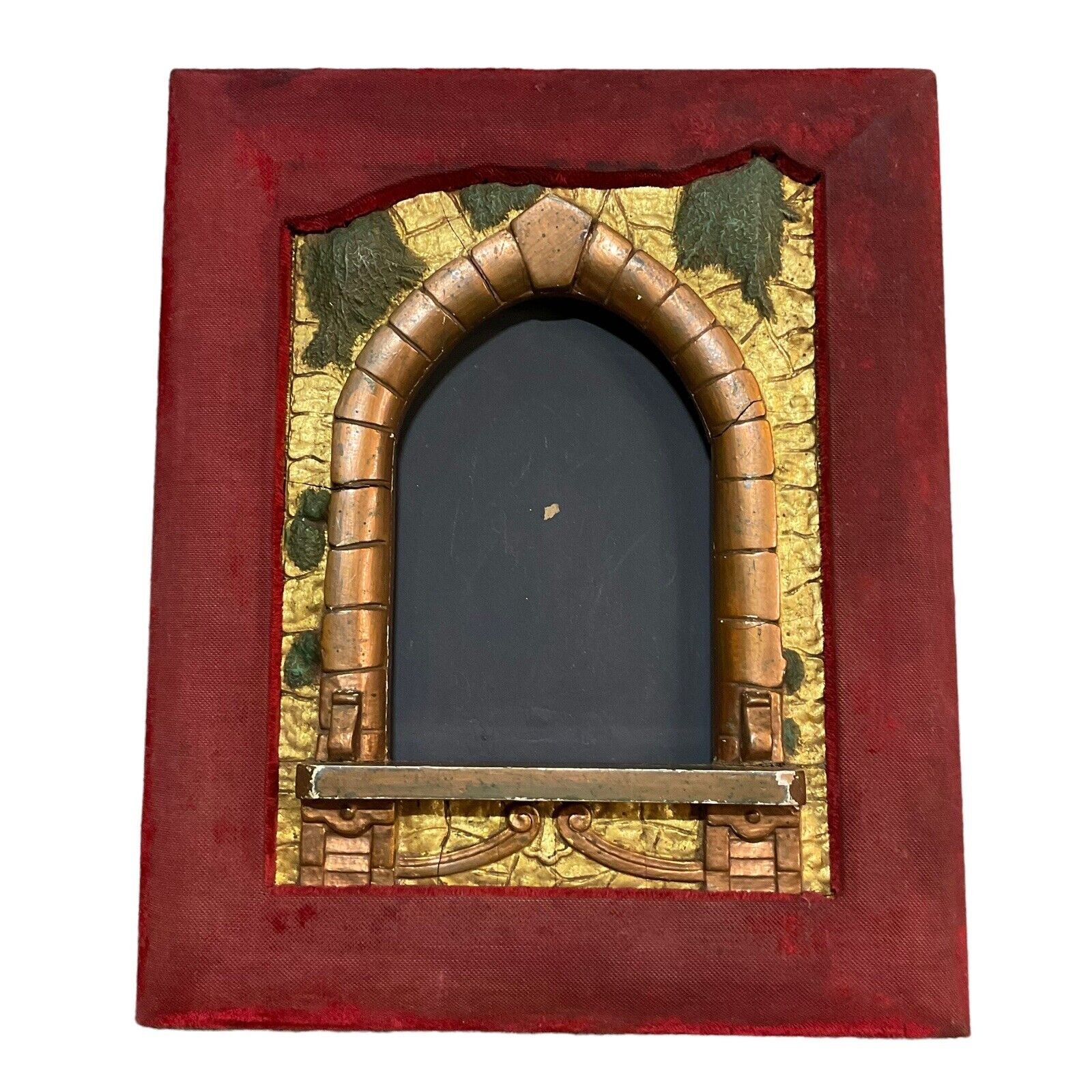 antique gilded plaster frame red velvet 3D castle window
