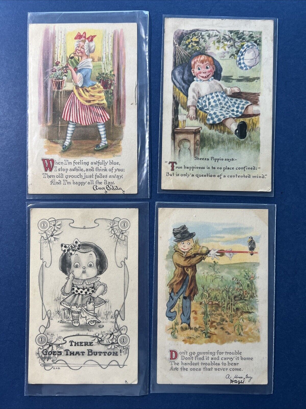 4 Comic / Humor Greetings Antique Postcards. Children, Adults.PUBL: Gartner