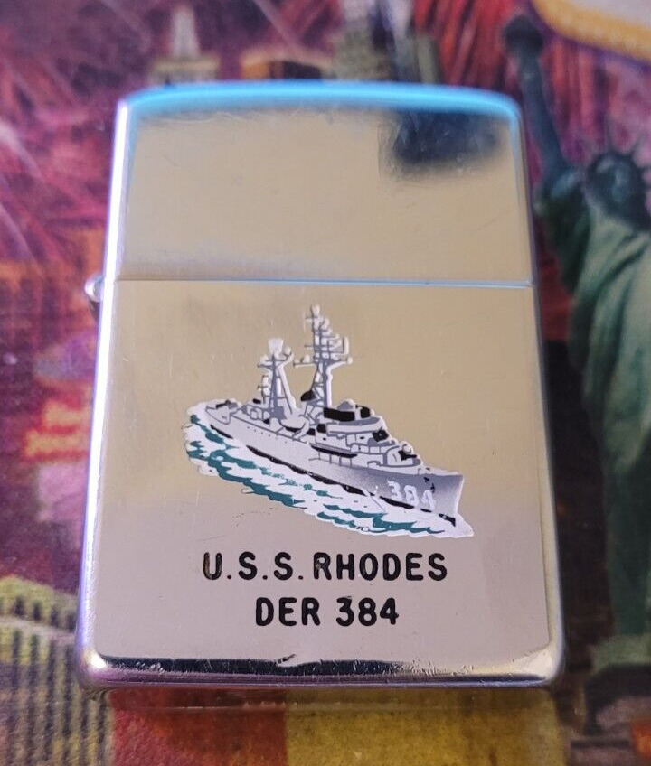 1959 U.S.S. RHODES DER 384 Polished Chrome Zippo Town and Country