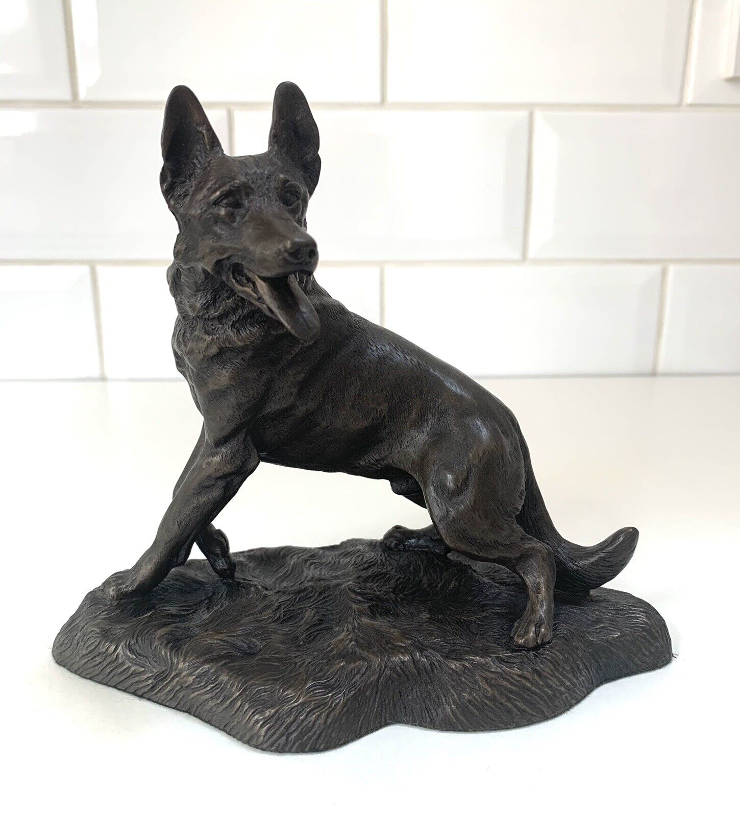 Vintage Bronze German Shepherd Alsatian Dog Sculpture Figurine Signed J Spouse