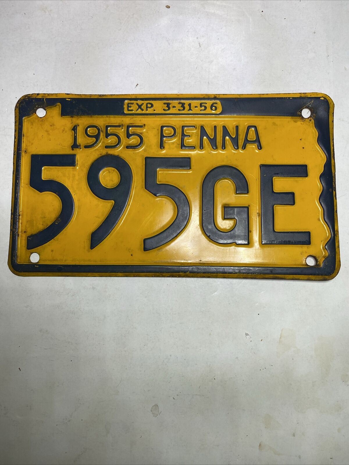 Original 1955 Pennsylvania License Plate - 595Ge Nice Shape For Age