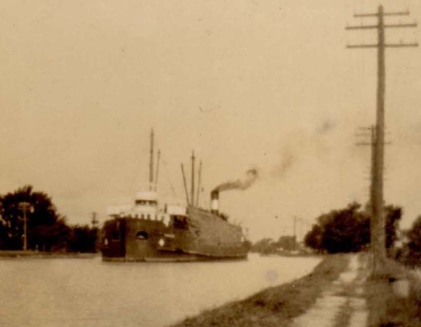Vintage  Real Photo Steam Ship floating up canal old Upstate New York photograph