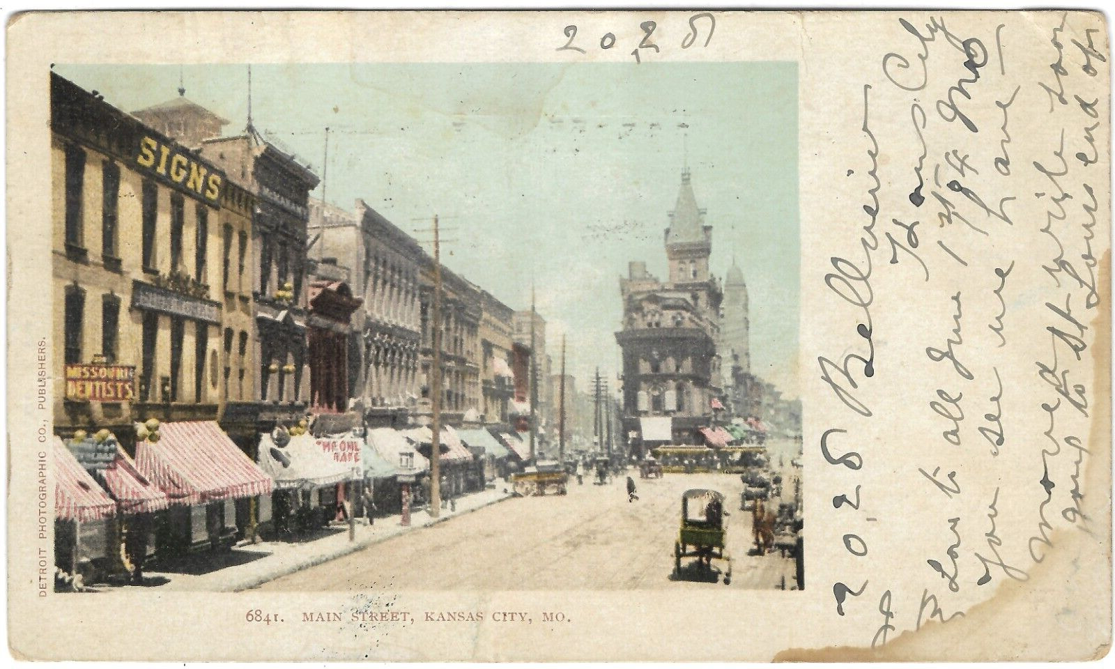 RPPC Colorized Main Street Kansas City Circa 1904 Scott 323, A130, 1904 