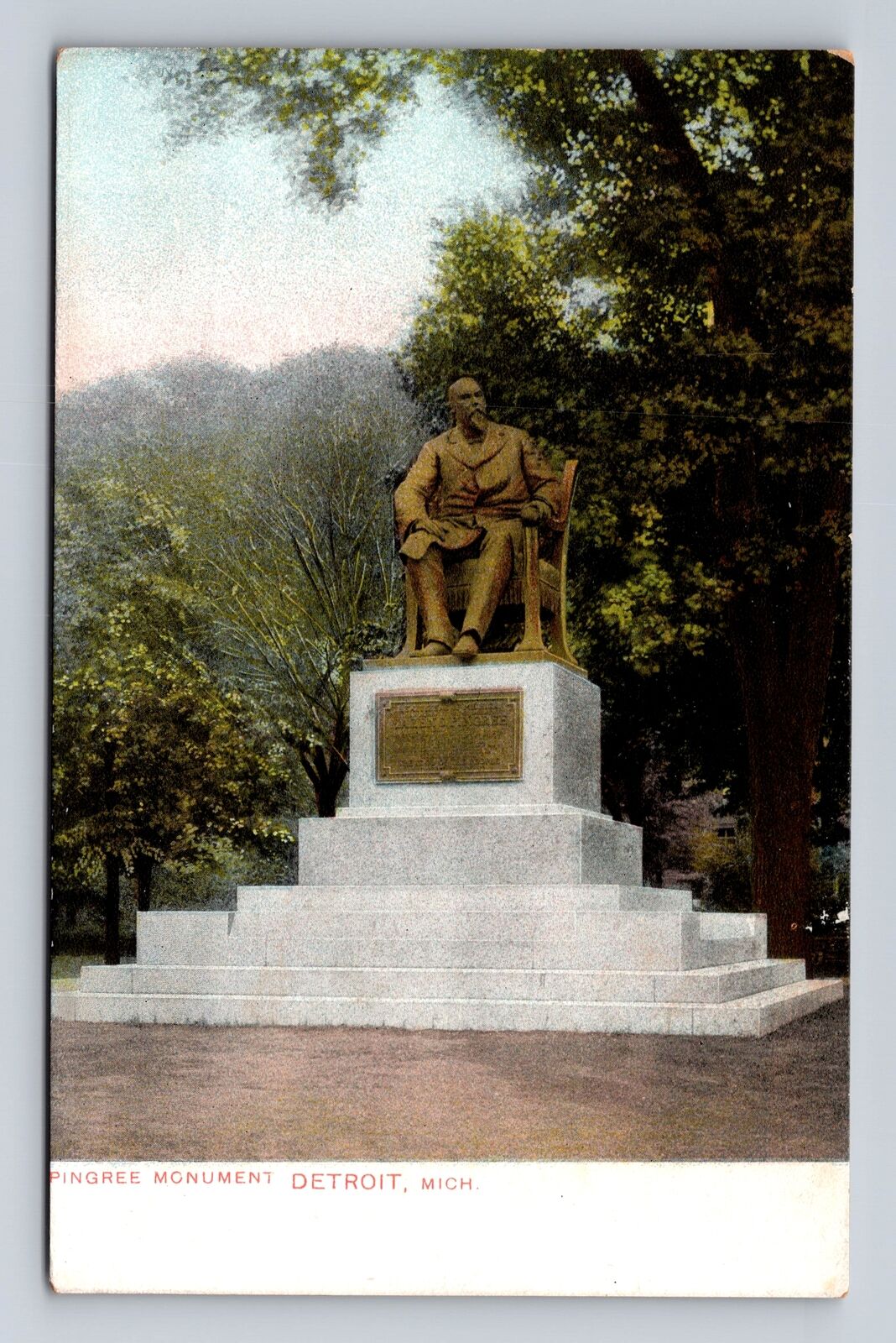 Detroit MI- Michigan, Pingree Monument, Antique, Vintage Souvenir Postcard
