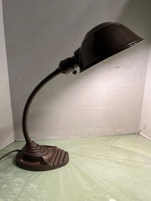 Vintage EAGLE Flexable Goose Neck Desk Lamp Cast Iron Base Metal Shade  1940s
