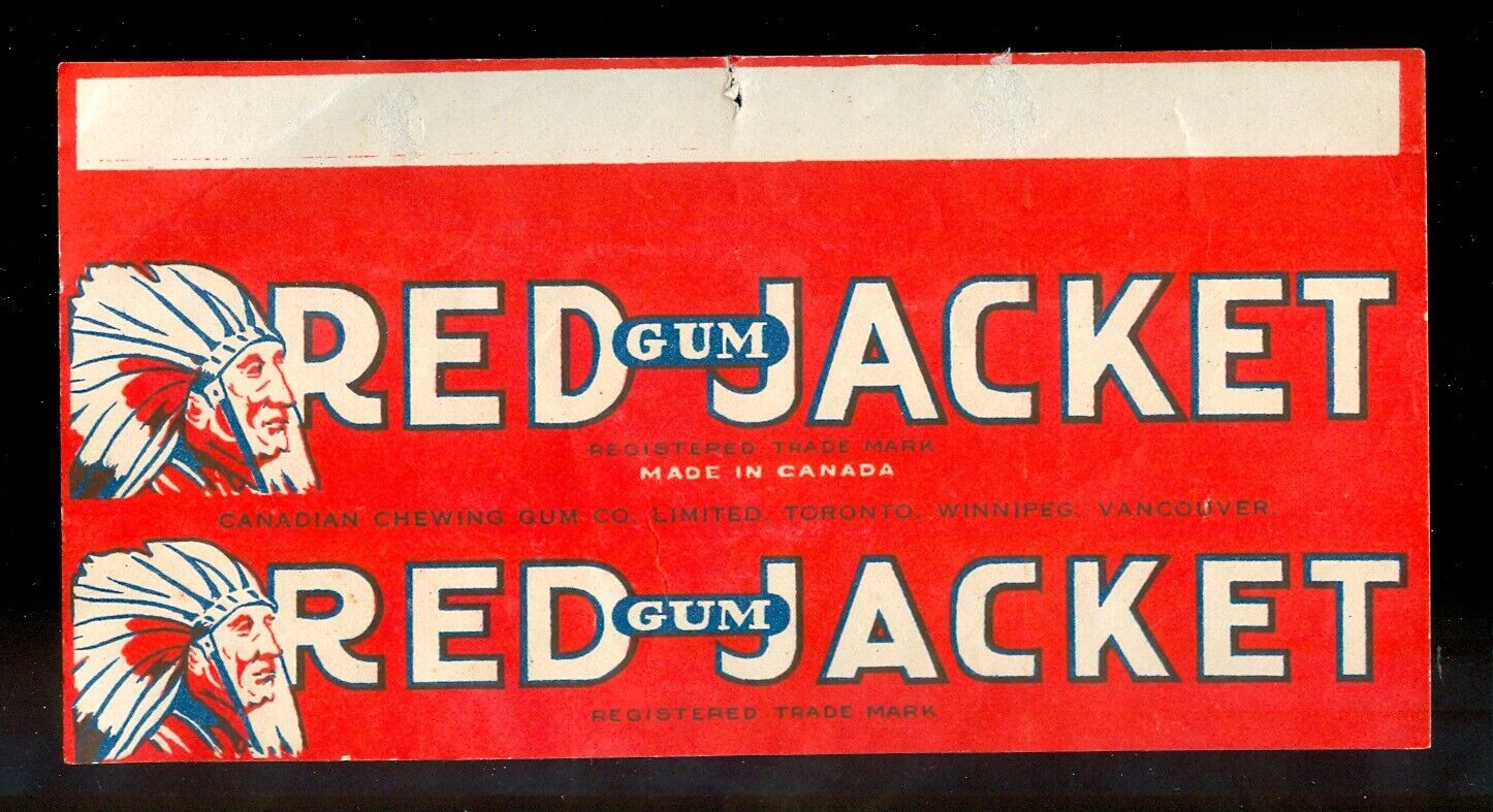 1930s Red Jacket Gum Wrapper No Price Indian Chief Canadian Chewing Gum Company