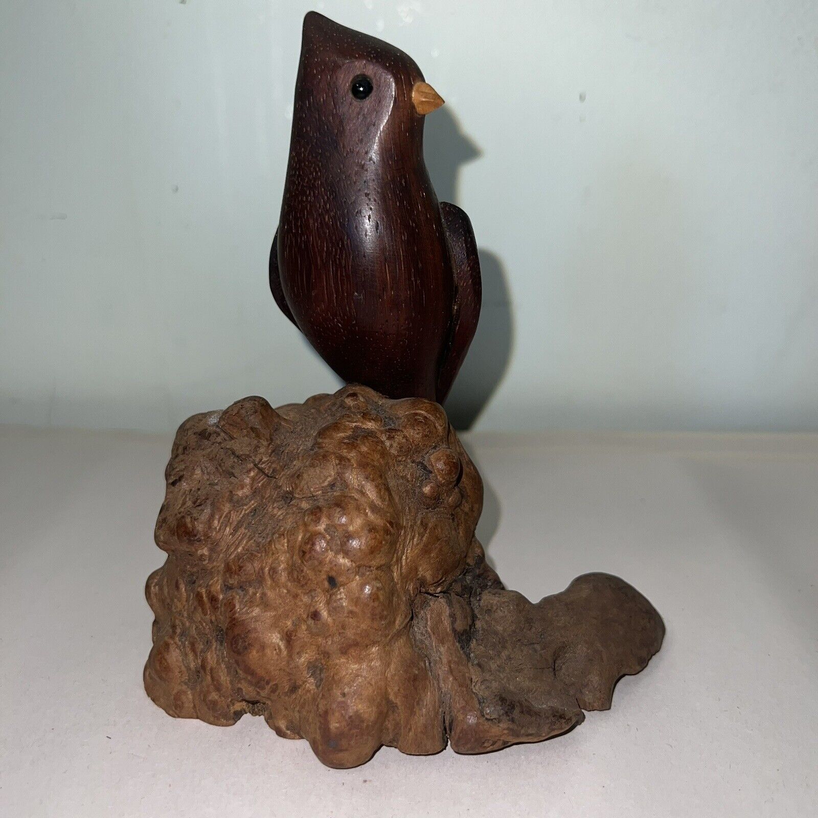 John Nelson Carved Driftwood Cardinal Signed John Nelson -Cherry  & driftwood