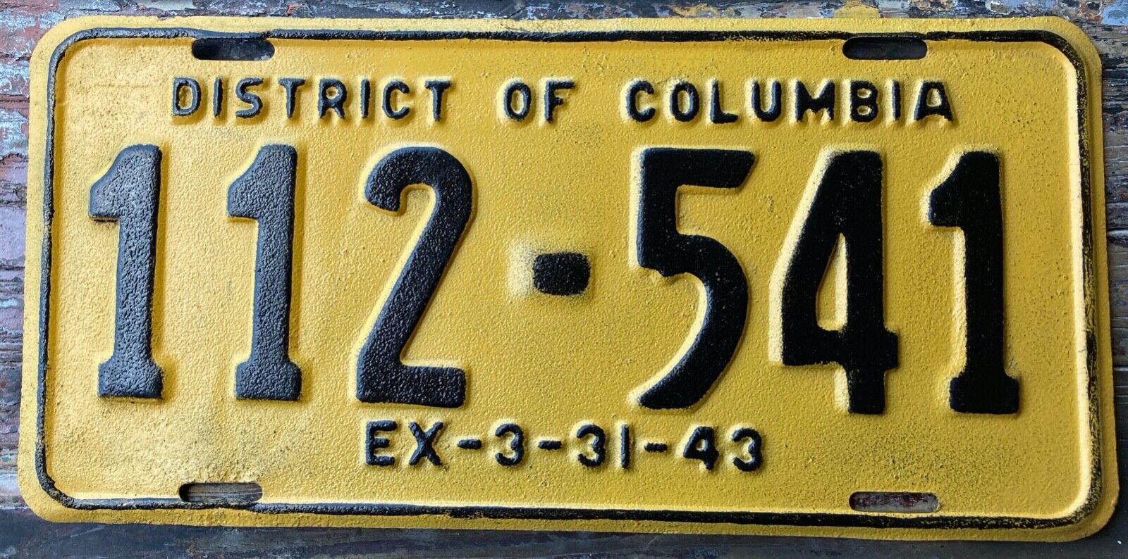 DECENT, REPAINTED 1943 Washington DC, District of Columbia LICENSE PLATE 112 541