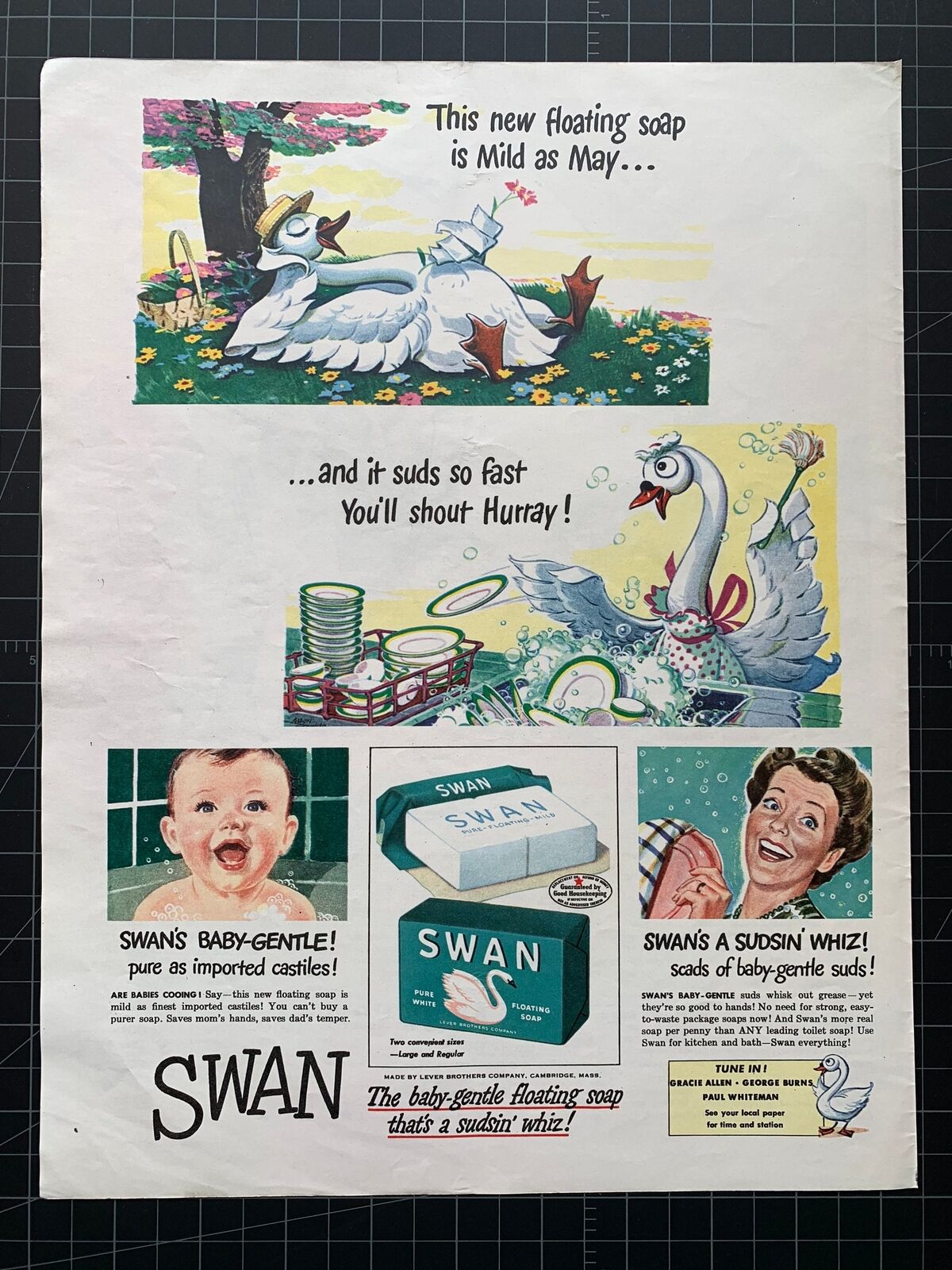 Vintage 1945 Swan Soap Print Ad
