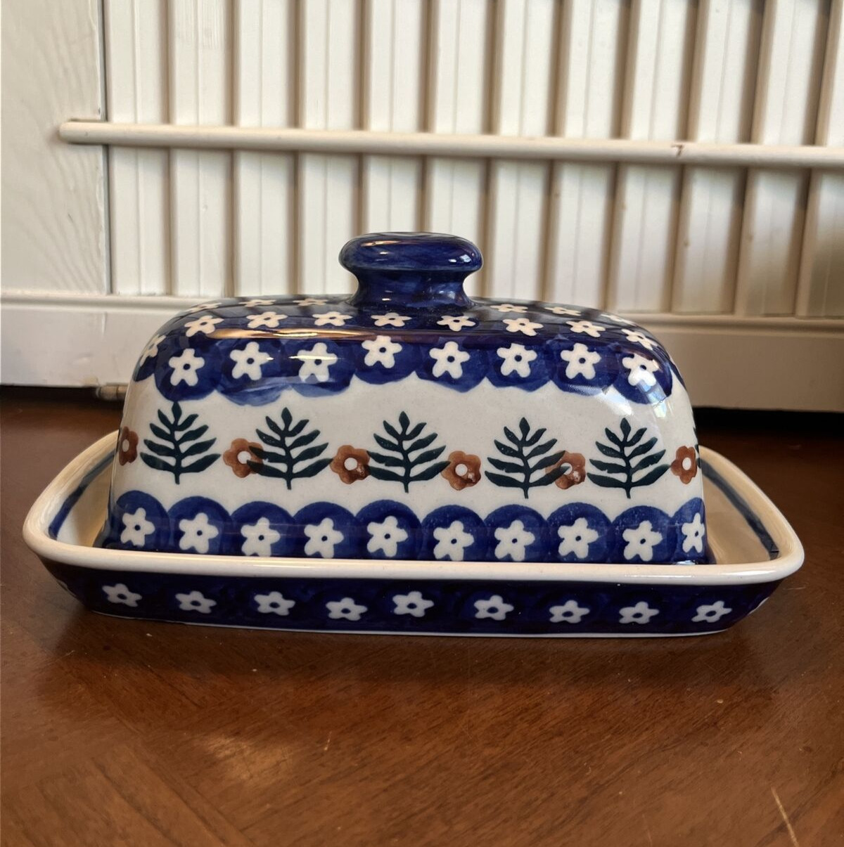 Boleslawiec Polish Pottery Blue Floral Butter Dish 