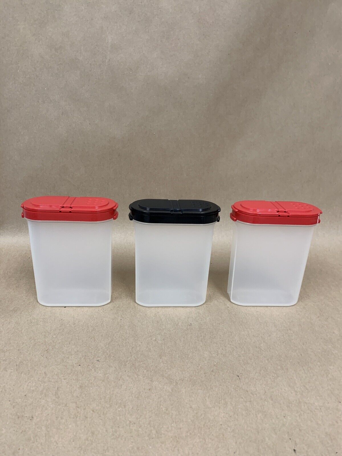 Set of 3 Tupperware Large Spice Shakers 1846D Modular Mates Red Black Lids