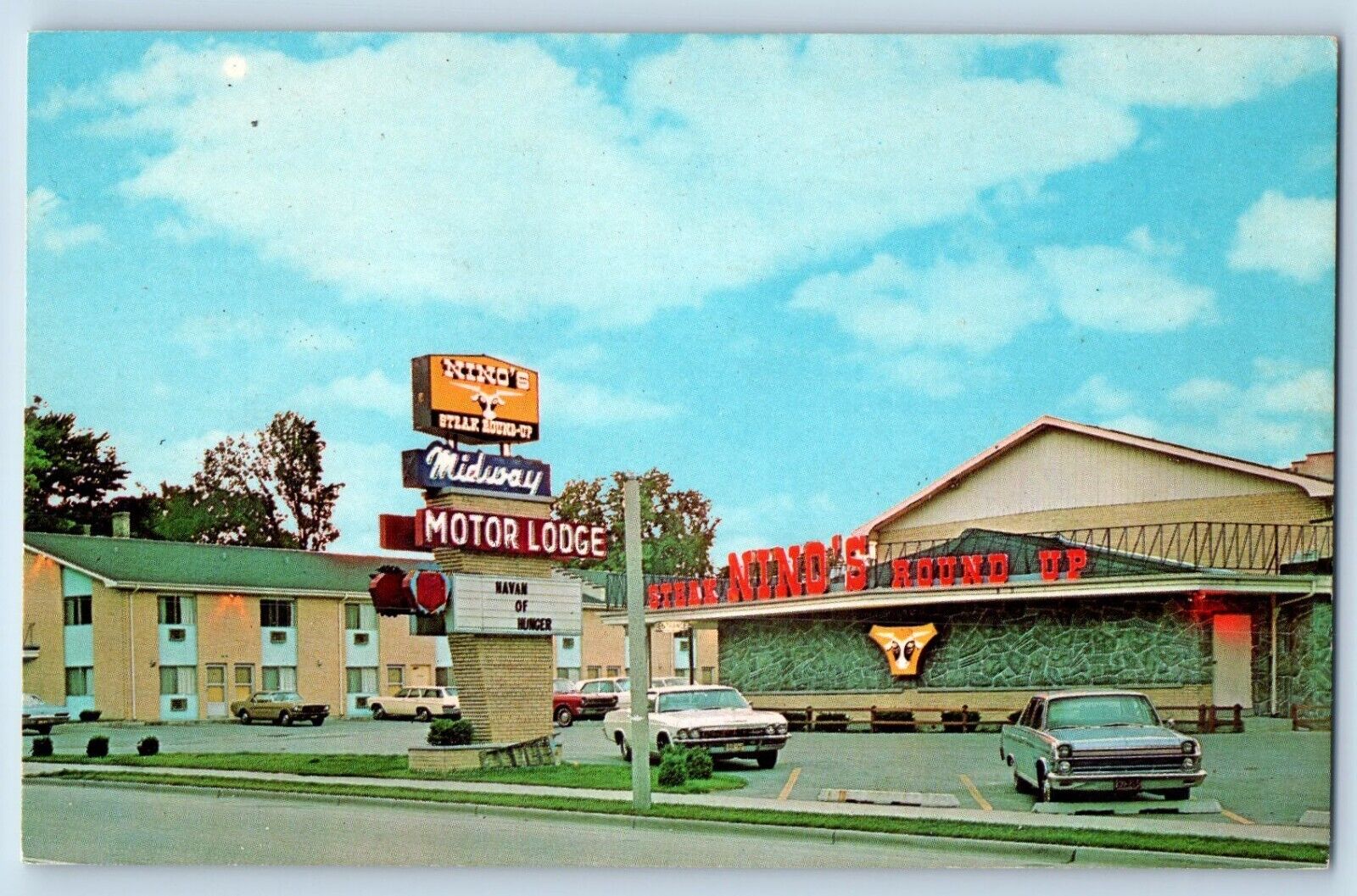 Kenosha Wisconsin WI Postcard Midway Motor Lodge Nino Steak Roundup 1960 Vintage
